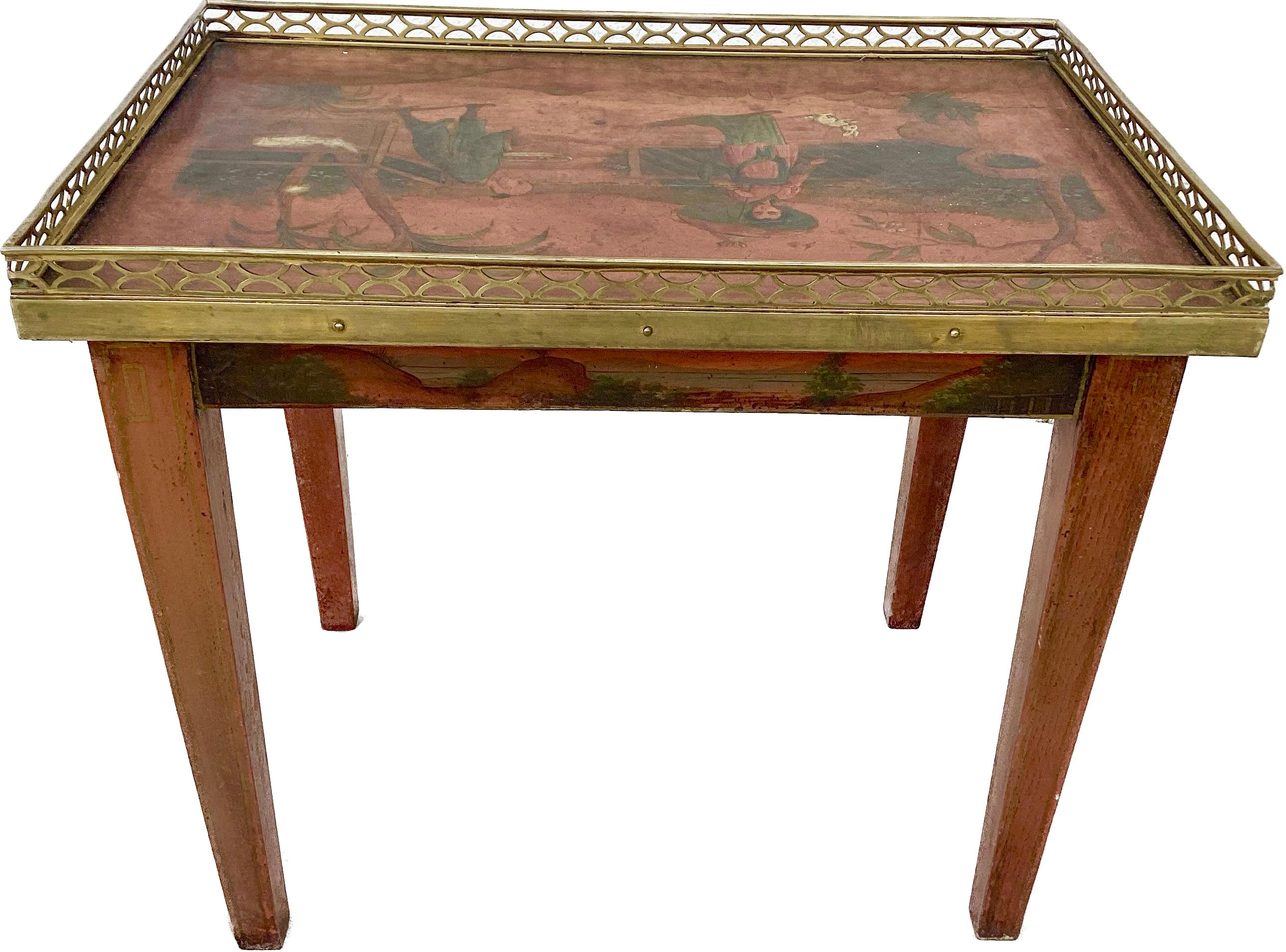 19th Century Chinoiserie Wood And Brass Side Table In Good Condition For Sale In Bradenton, FL