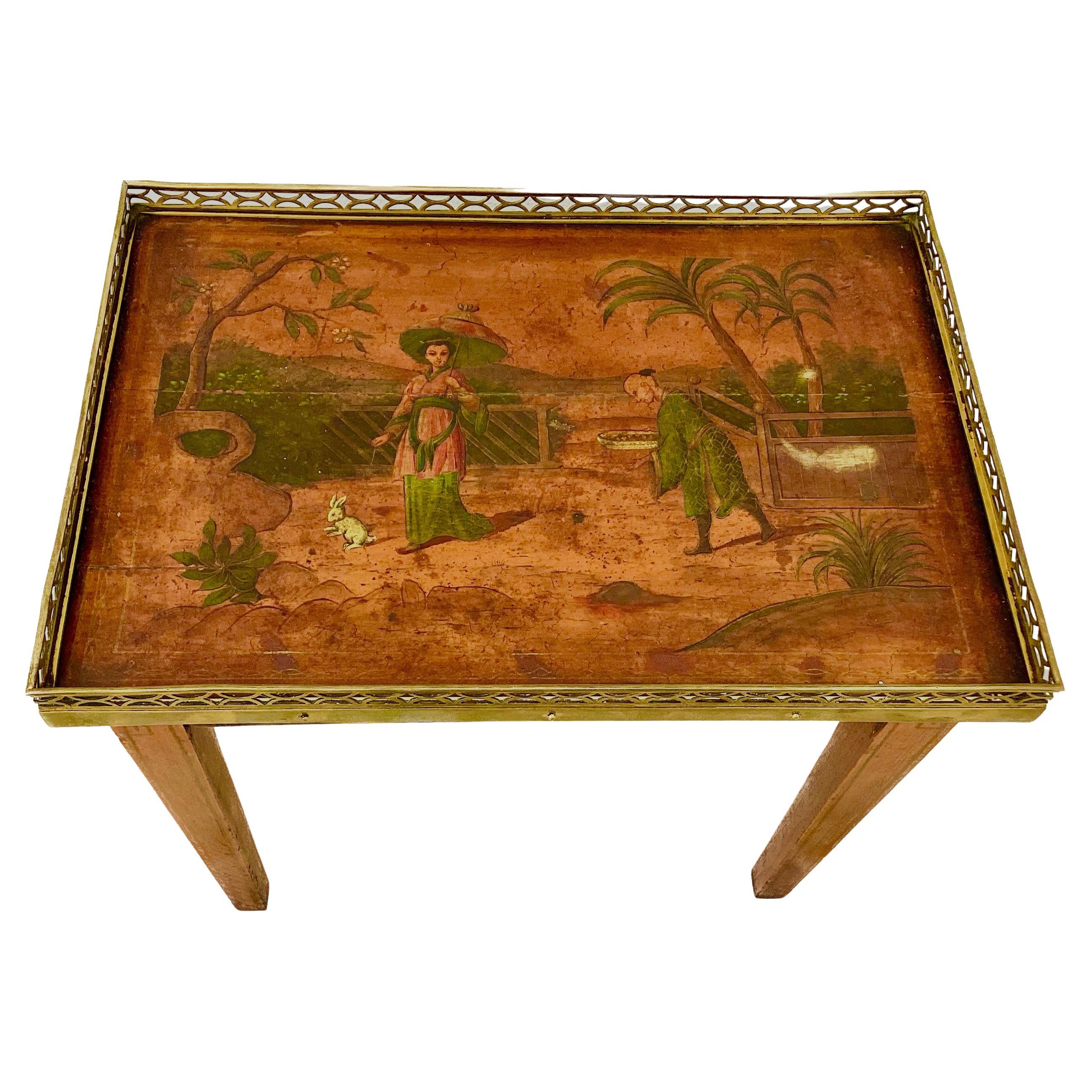 19th Century Chinoiserie Wood And Brass Side Table For Sale