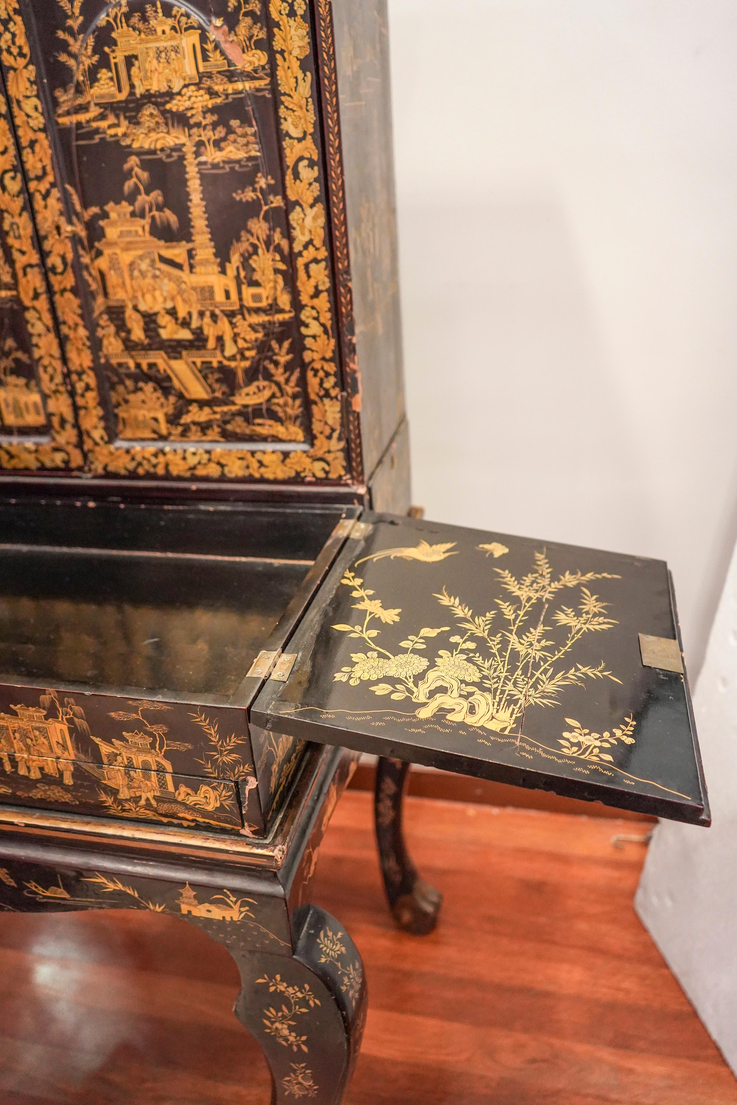 19th Century Chinoiseries Lacquered English Cabinet, circa 1870 3