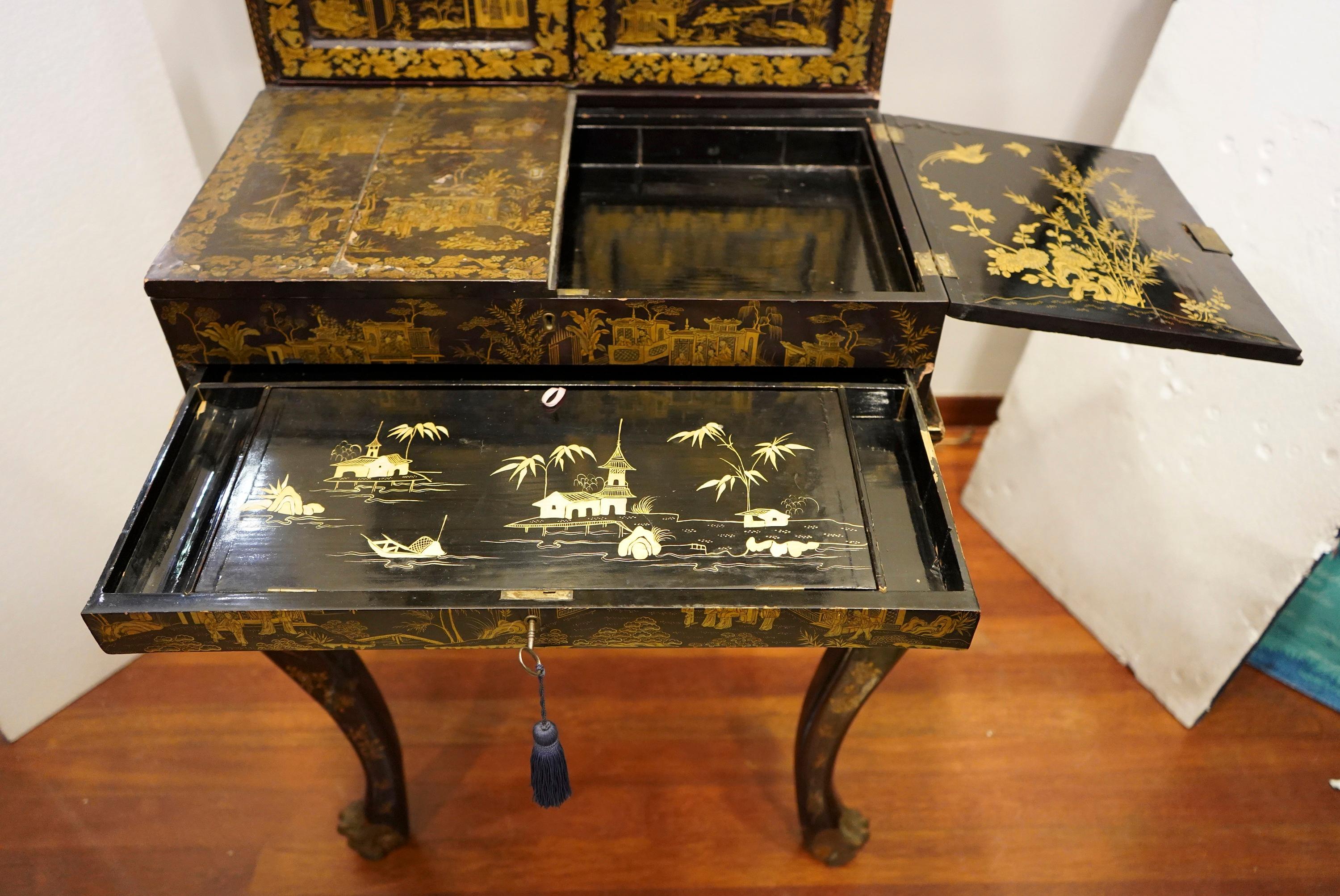 19th Century Chinoiseries Lacquered English Cabinet, circa 1870 5