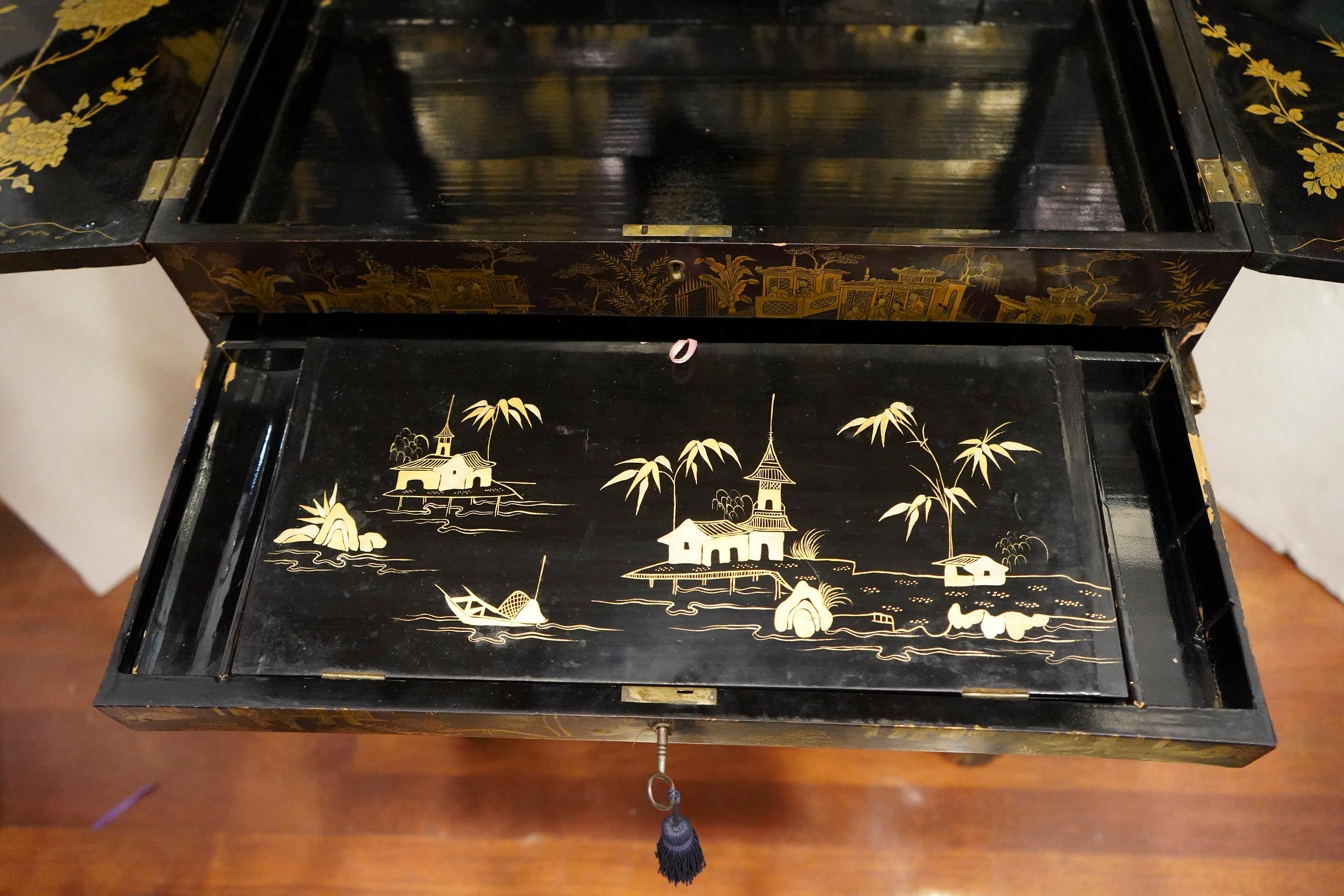 19th Century Chinoiseries Lacquered English Cabinet, circa 1870 6
