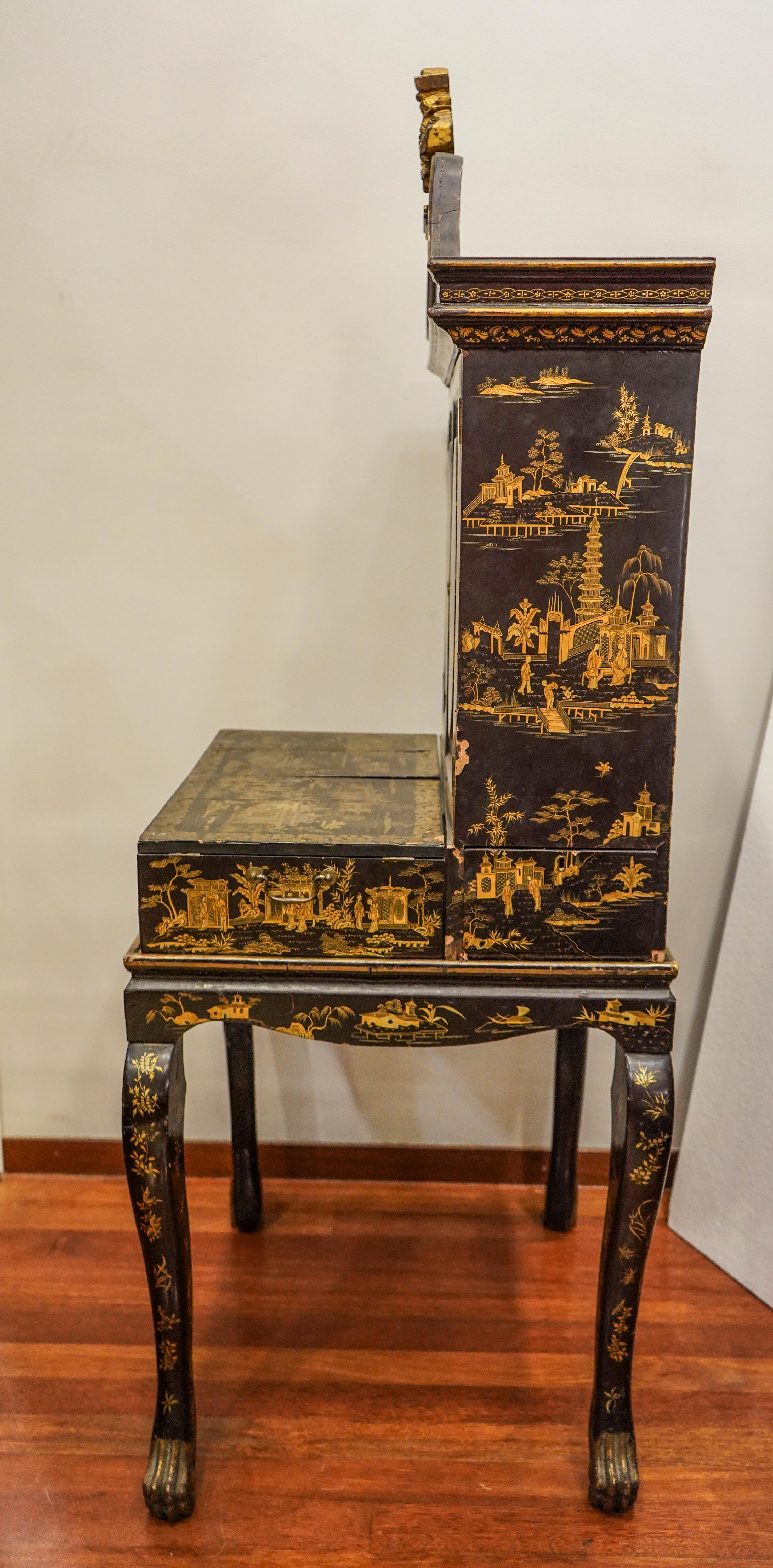 19th Century Chinoiseries Lacquered English Cabinet, circa 1870 11