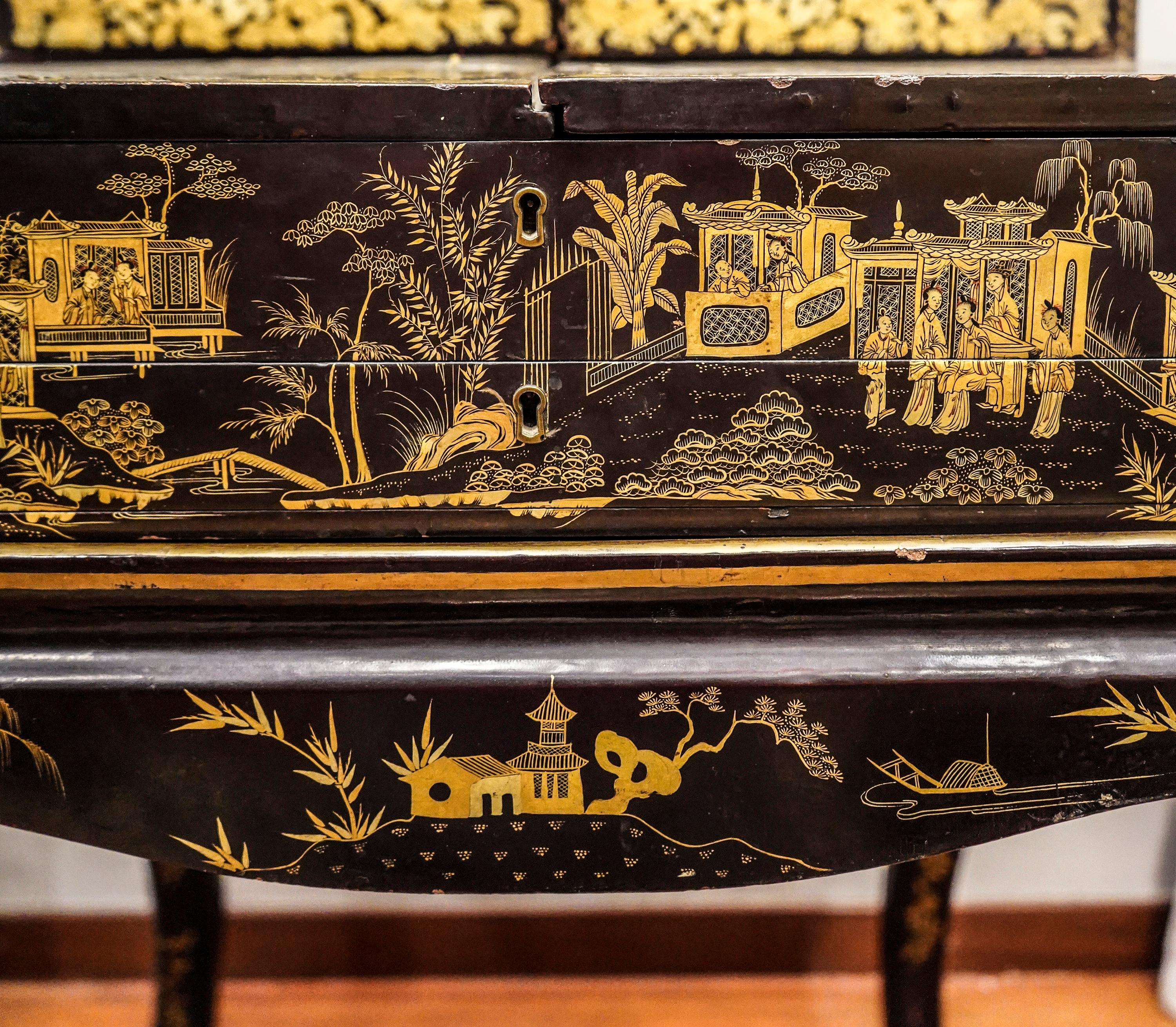 Late 19th Century 19th Century Chinoiseries Lacquered English Cabinet, circa 1870