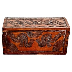 19th-century Chip-carved Folk Art Pine Chest