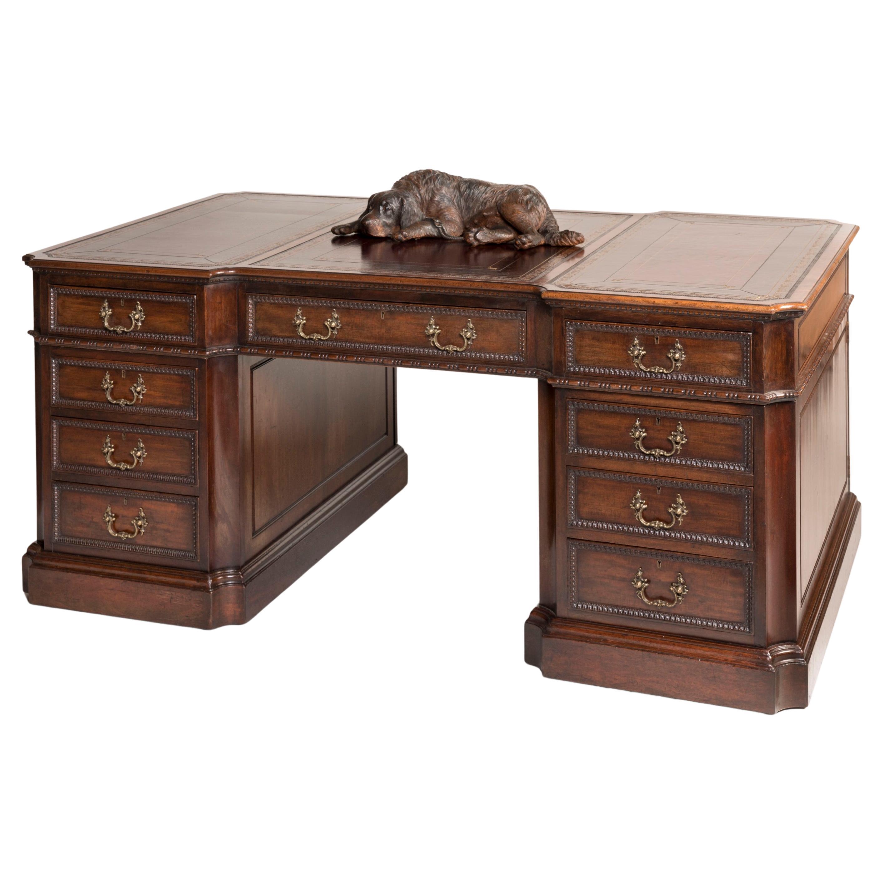 19th Century Chippendale Design Mahogany Pedestal Desk For Sale