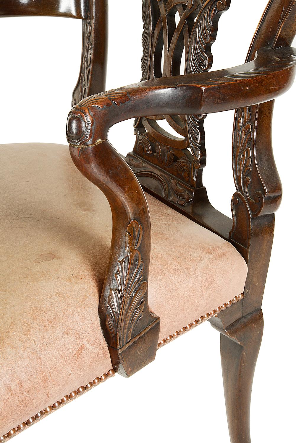 Hand-Carved 19th Century, Chippendale Influenced Desk Chair For Sale