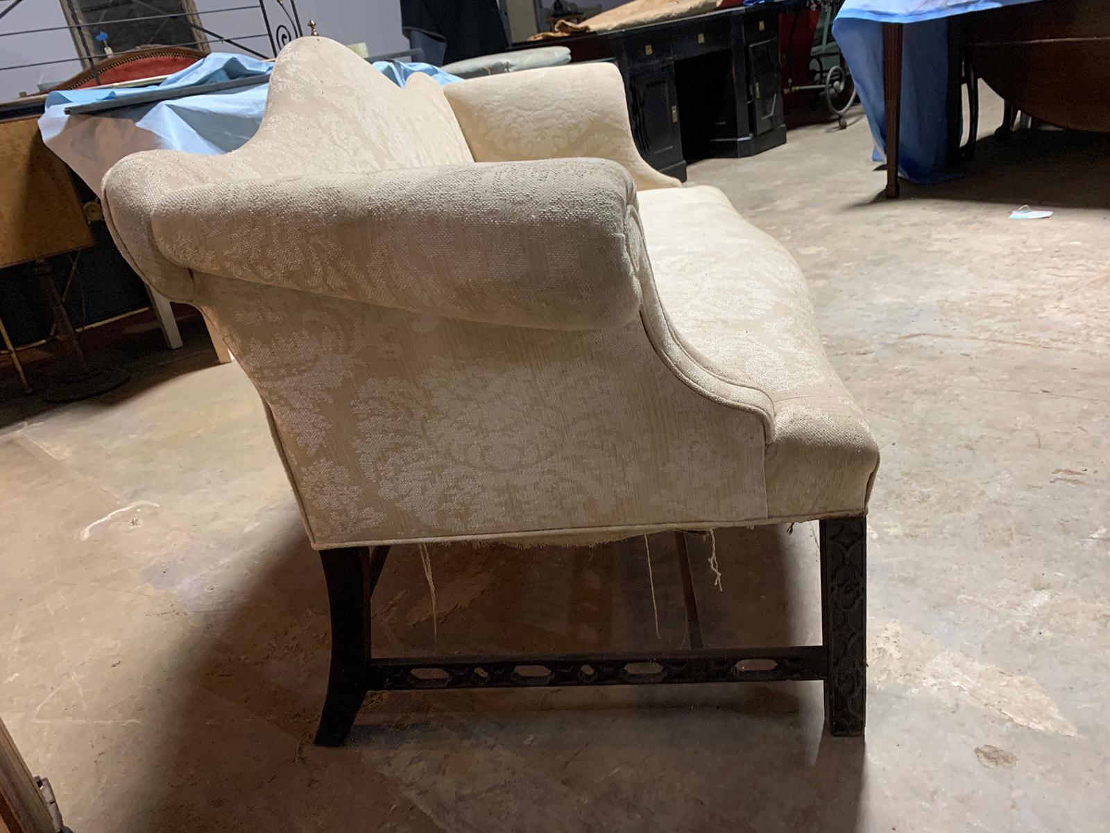 19th Century Chippendale Style Blind/Open Fretwork Small Sofa 9