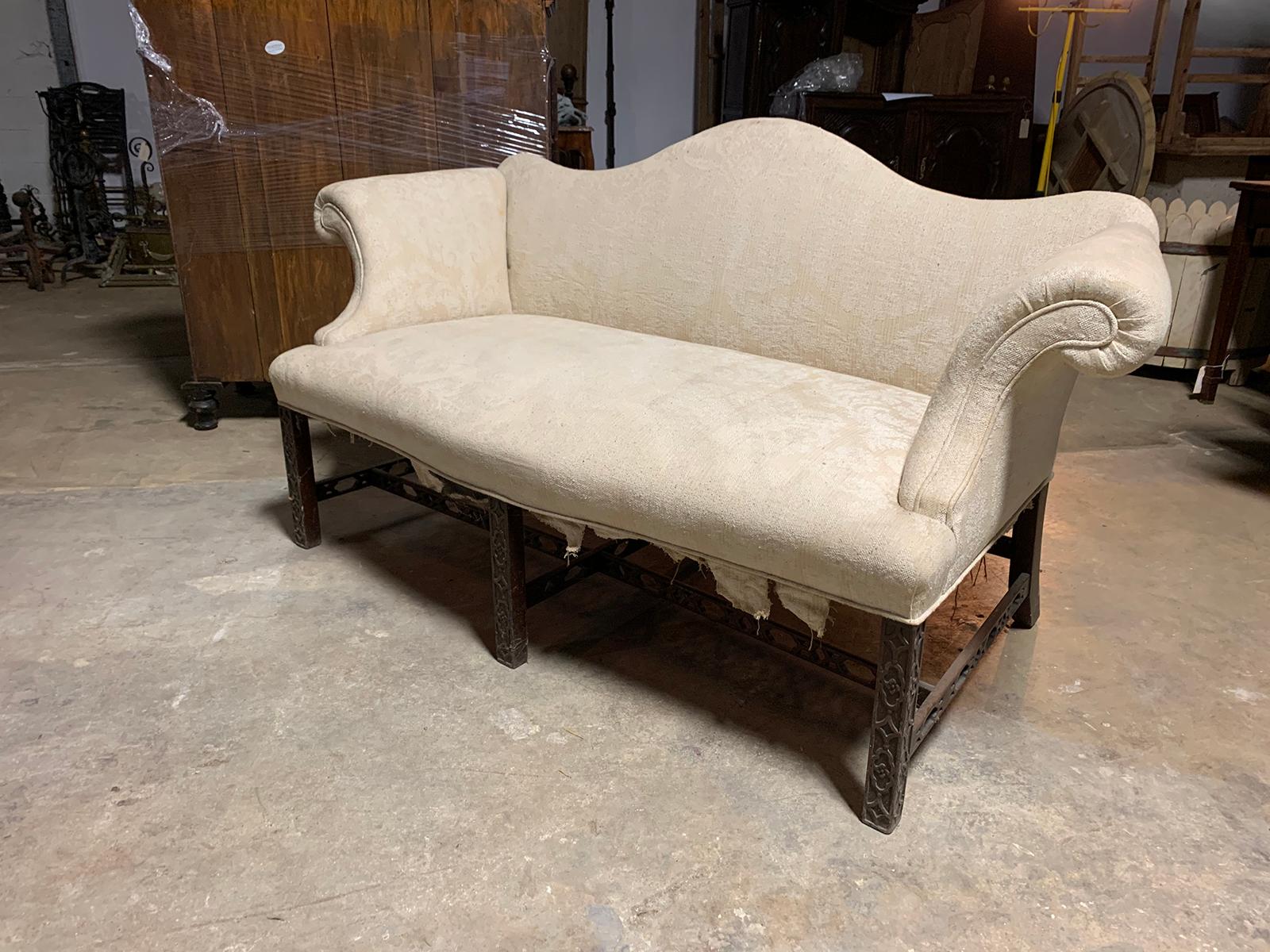 19th Century Chippendale Style Blind/Open Fretwork Small Sofa In Good Condition In Atlanta, GA