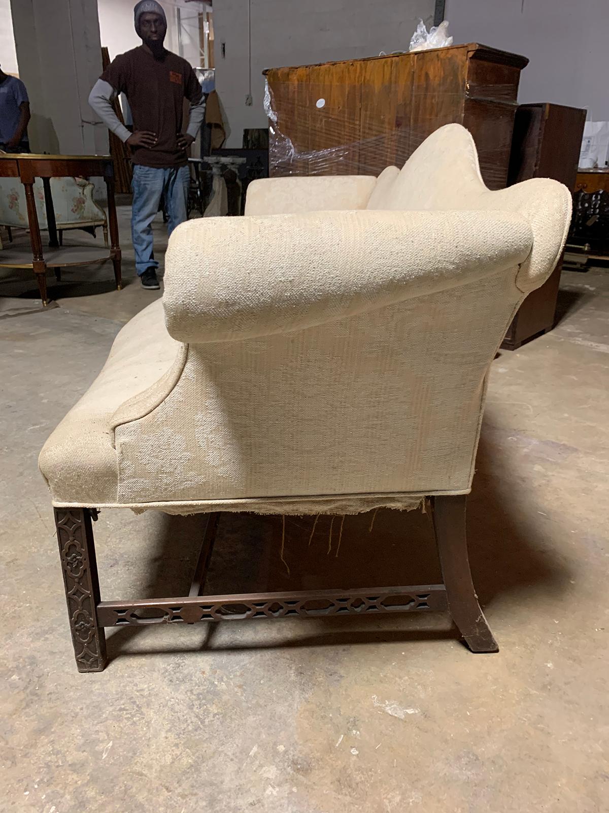 Wood 19th Century Chippendale Style Blind/Open Fretwork Small Sofa