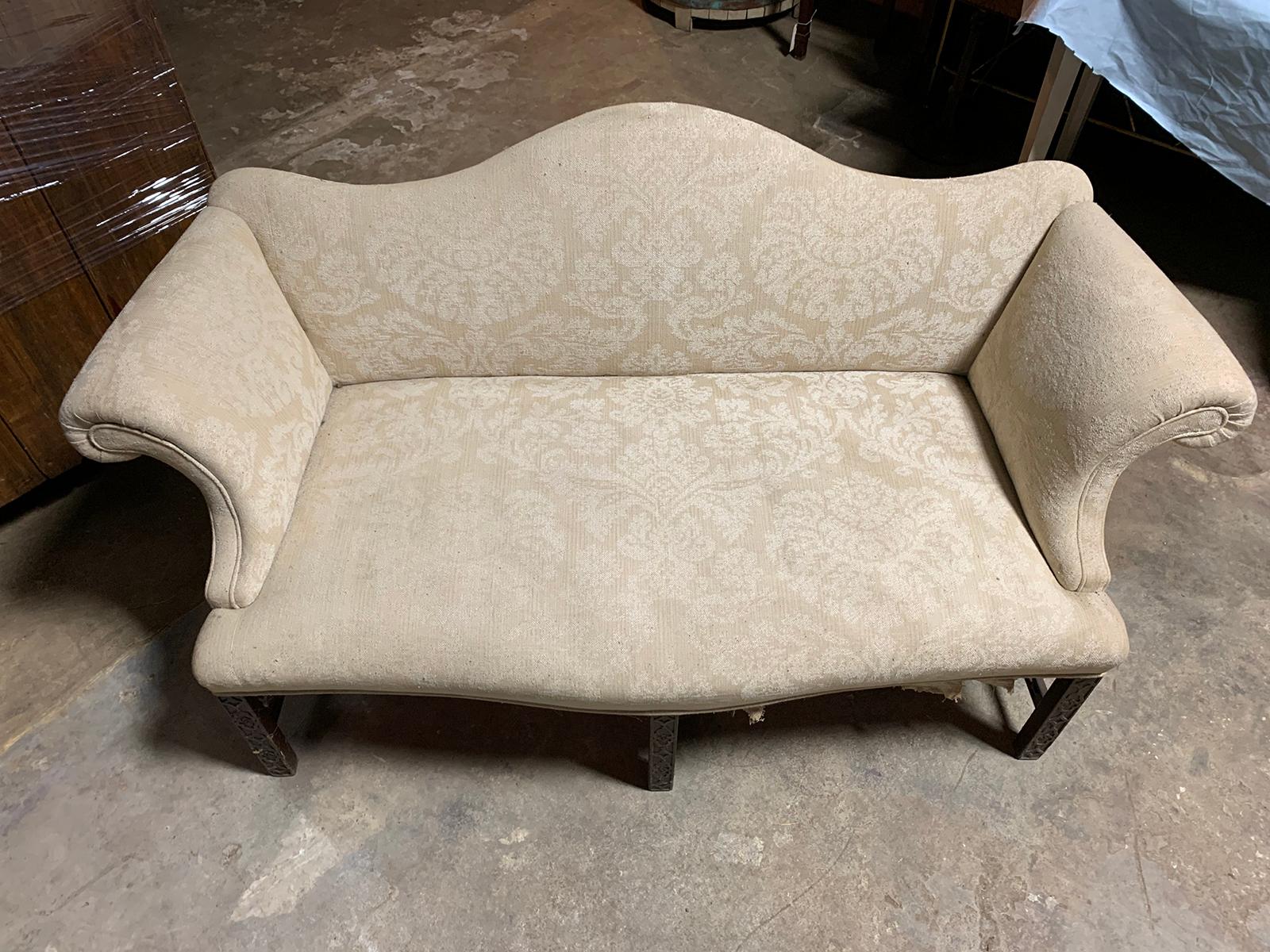 19th Century Chippendale Style Blind/Open Fretwork Small Sofa 1