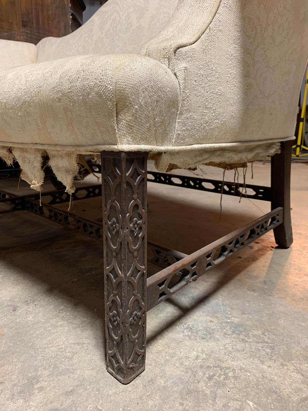 19th Century Chippendale Style Blind/Open Fretwork Small Sofa 2