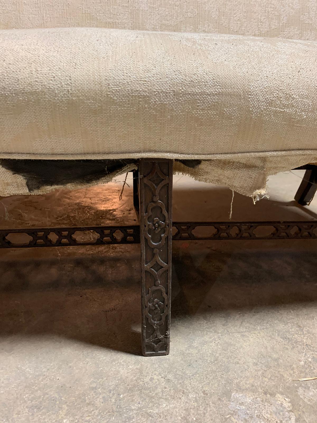 19th Century Chippendale Style Blind/Open Fretwork Small Sofa 3