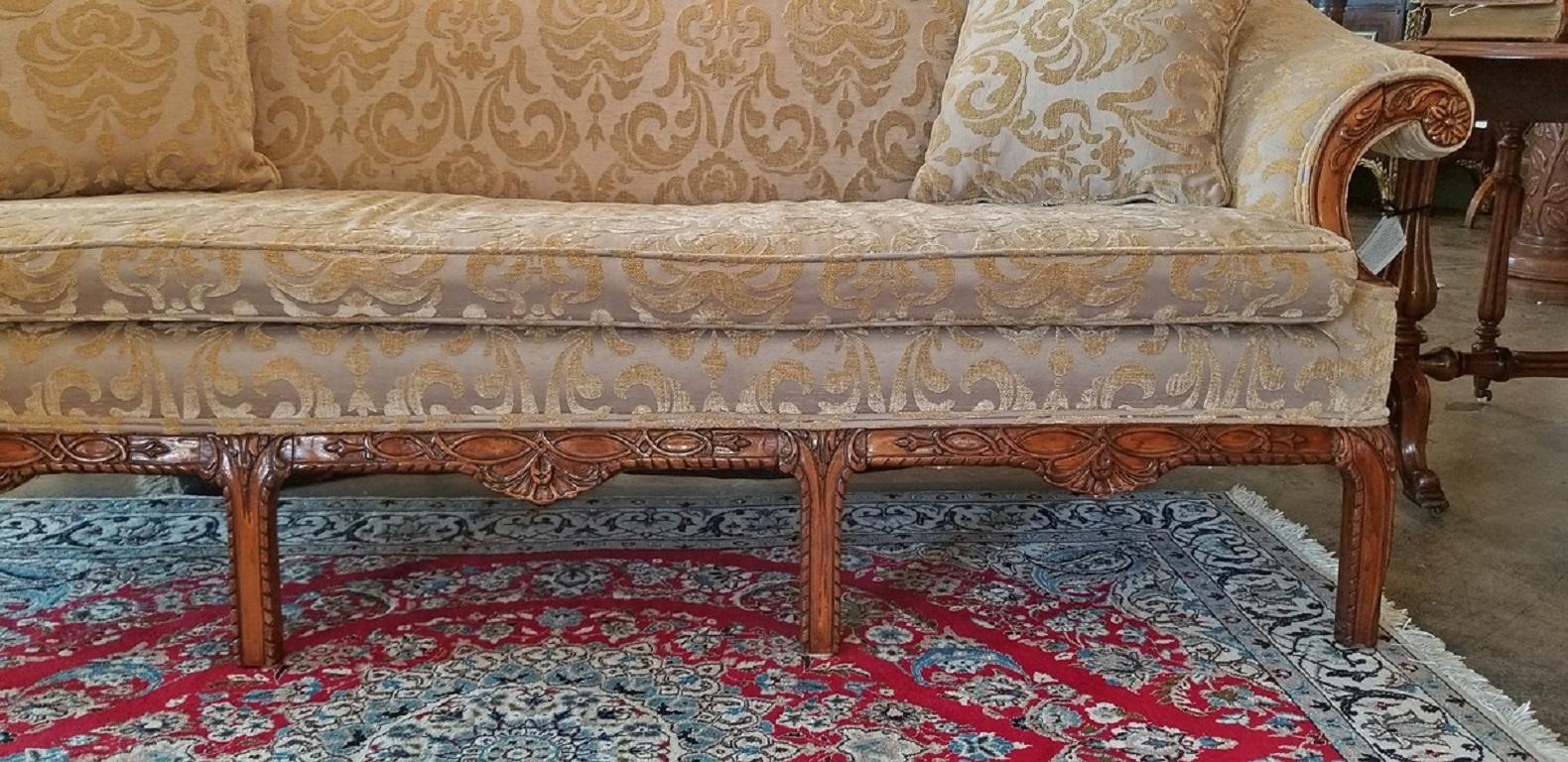 Walnut 19th Century Chippendale Style Camel Back Sofa