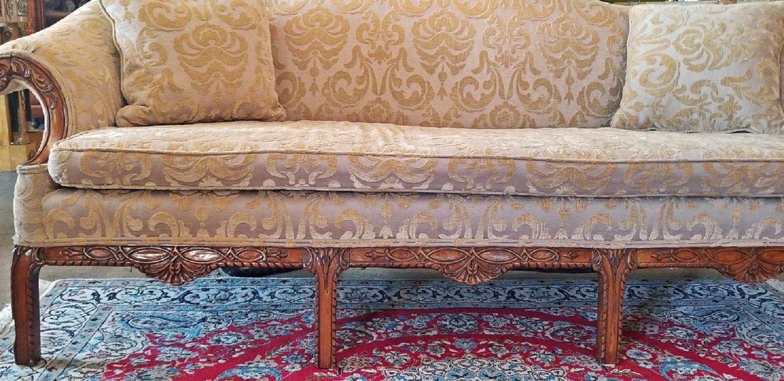 Hand-Carved 19th Century Chippendale Style Camel Back Sofa