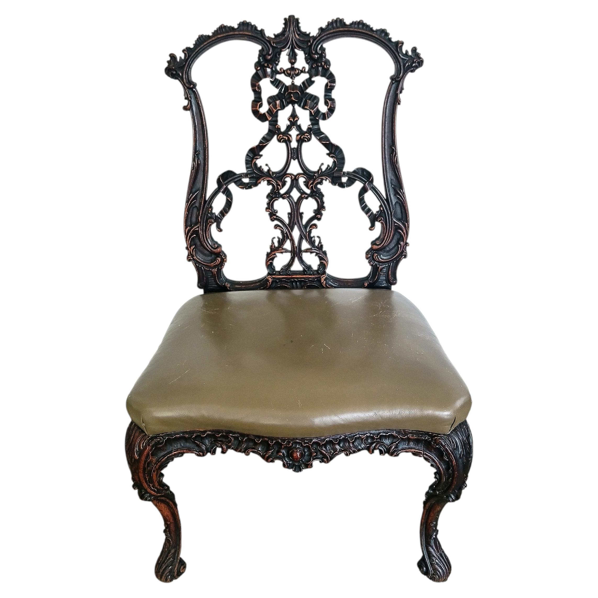 19th Century Chippendale Carved Chair, Ribband-Style