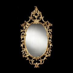 19th Century Chippendale Style Giltwood Oval Mirror in the Rococo Manner