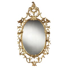 19th Century Chippendale Style Giltwood Oval Mirror in the Rococo Manner
