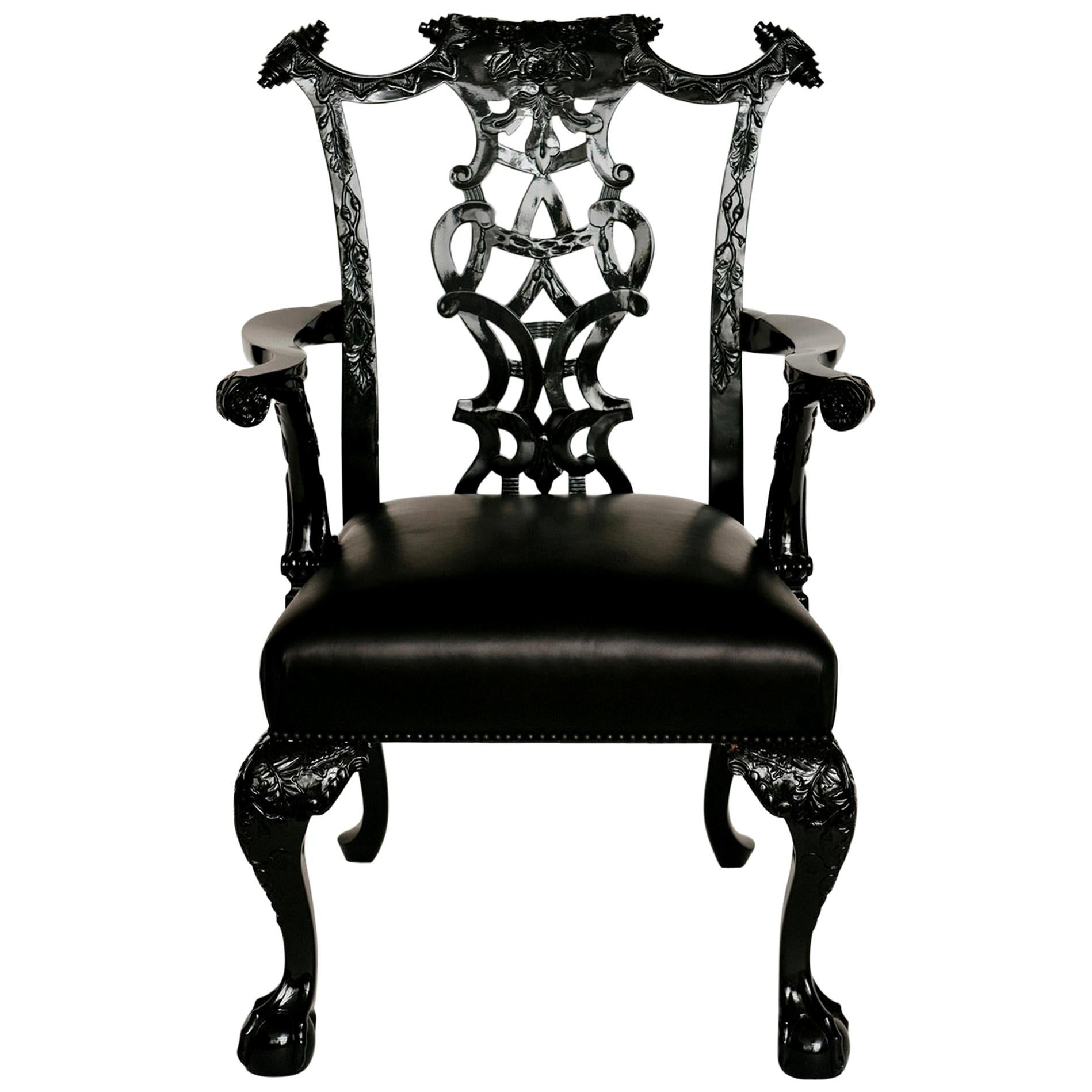 19th Century Chippendale Style Lacquered Leather Chair