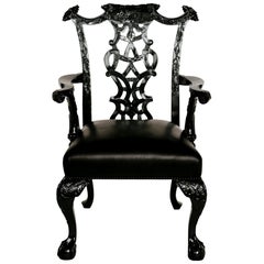 19th Century Chippendale Style Lacquered Leather Chair