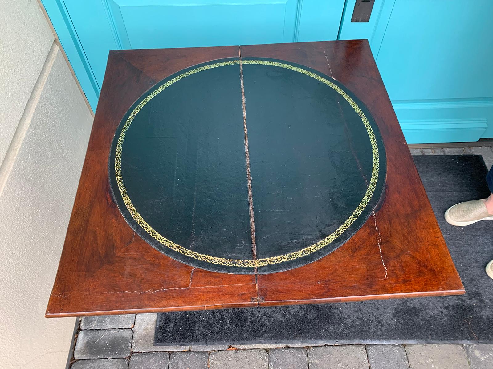 19th Century Chippendale Style Mahogany Flip Top Card Table with Leather Top 11