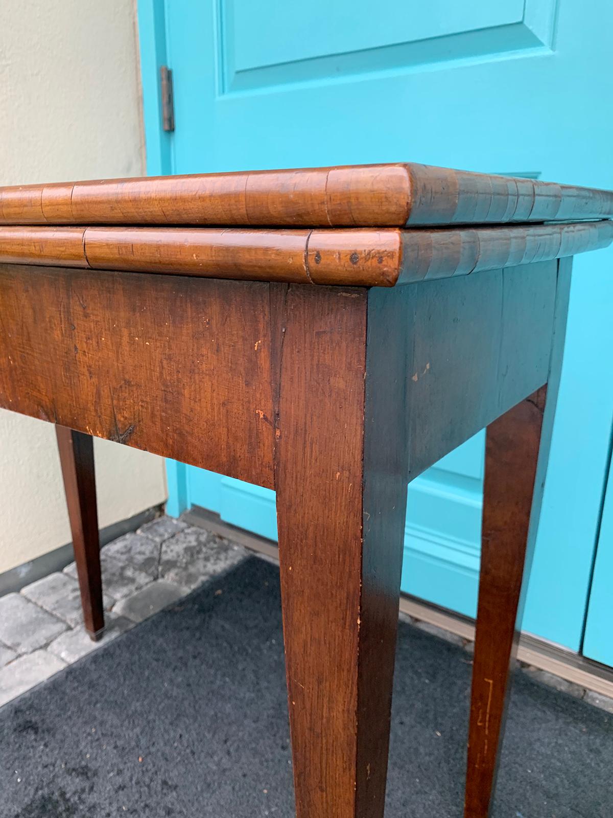 19th Century Chippendale Style Mahogany Flip Top Card Table with Leather Top 1