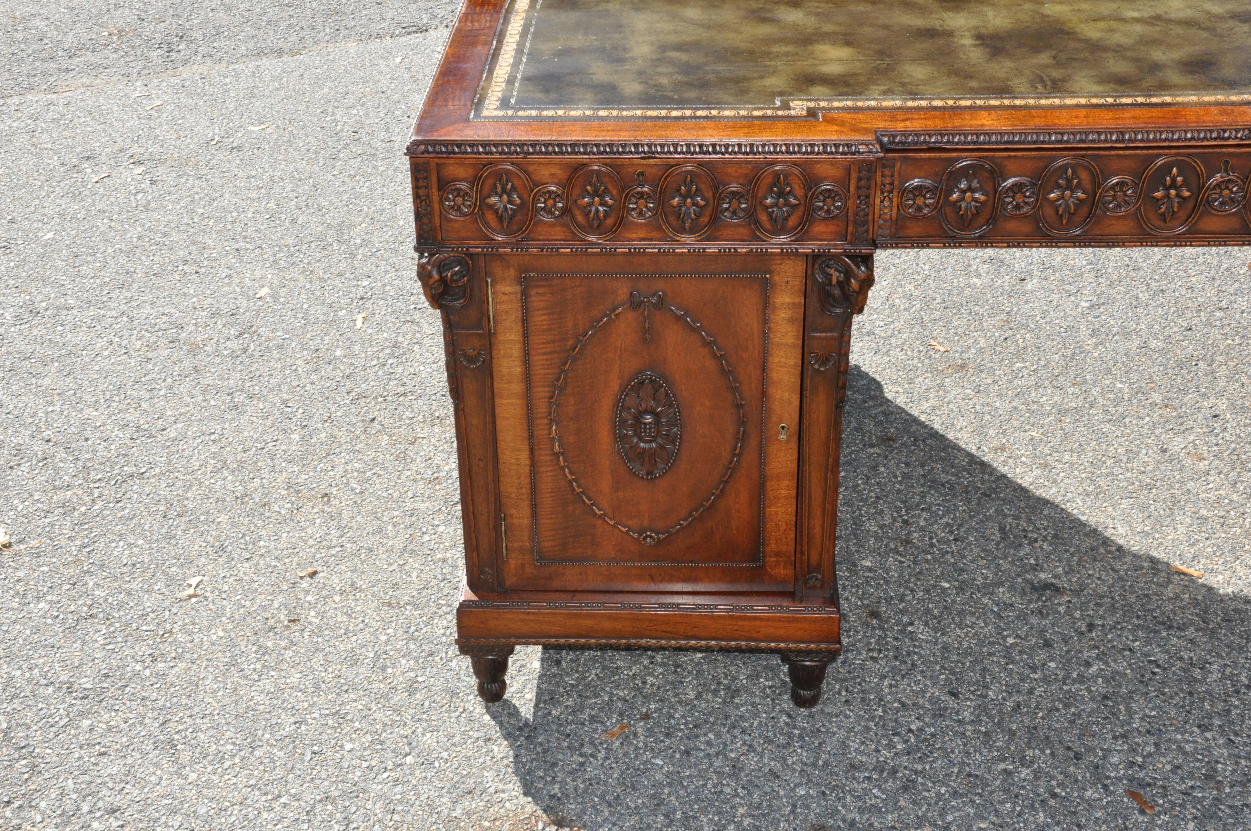 Hand-Carved 19th Century Chippendale Style Mahogany Partner's Desk