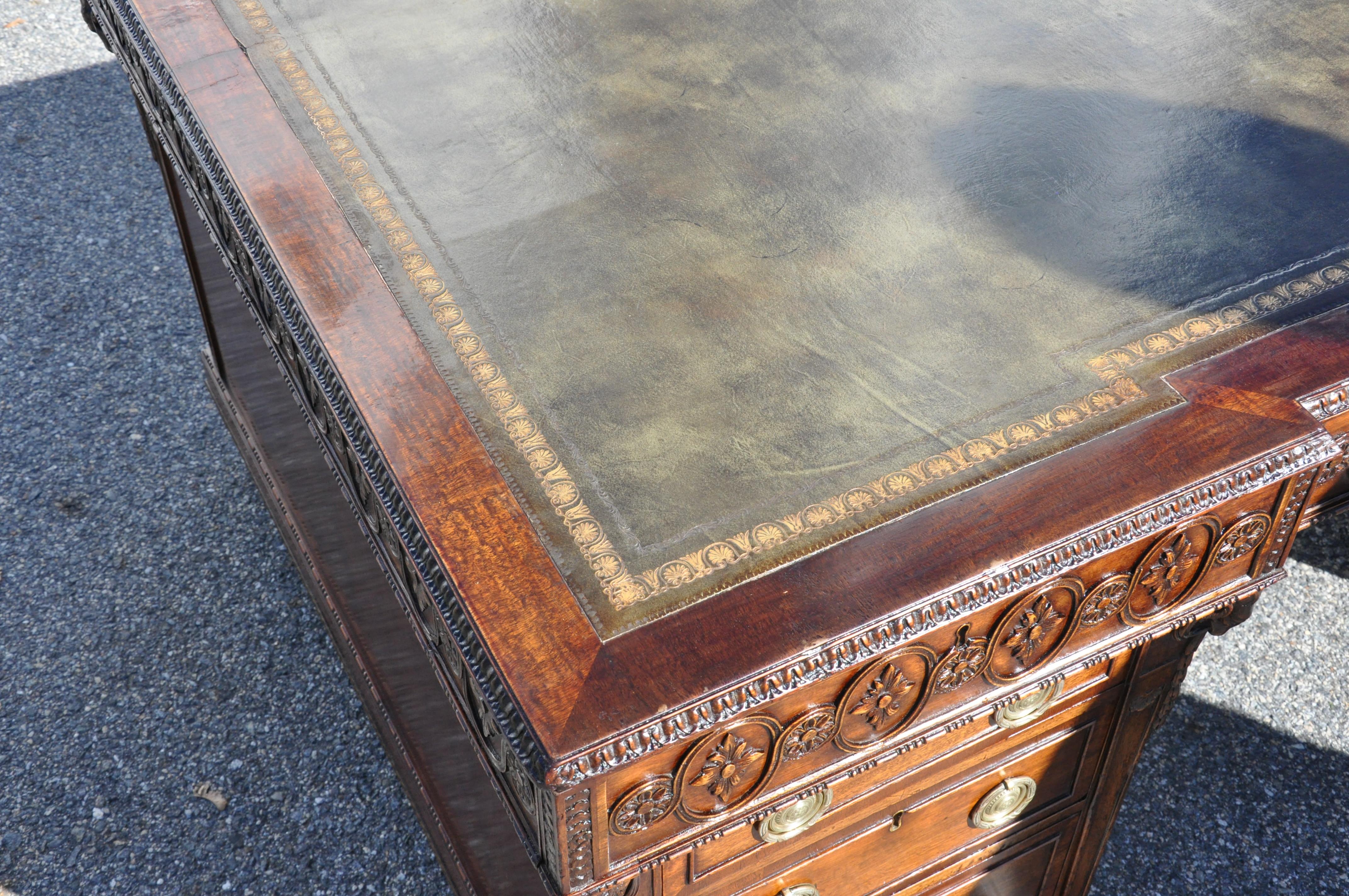 19th Century Chippendale Style Mahogany Partner's Desk 2