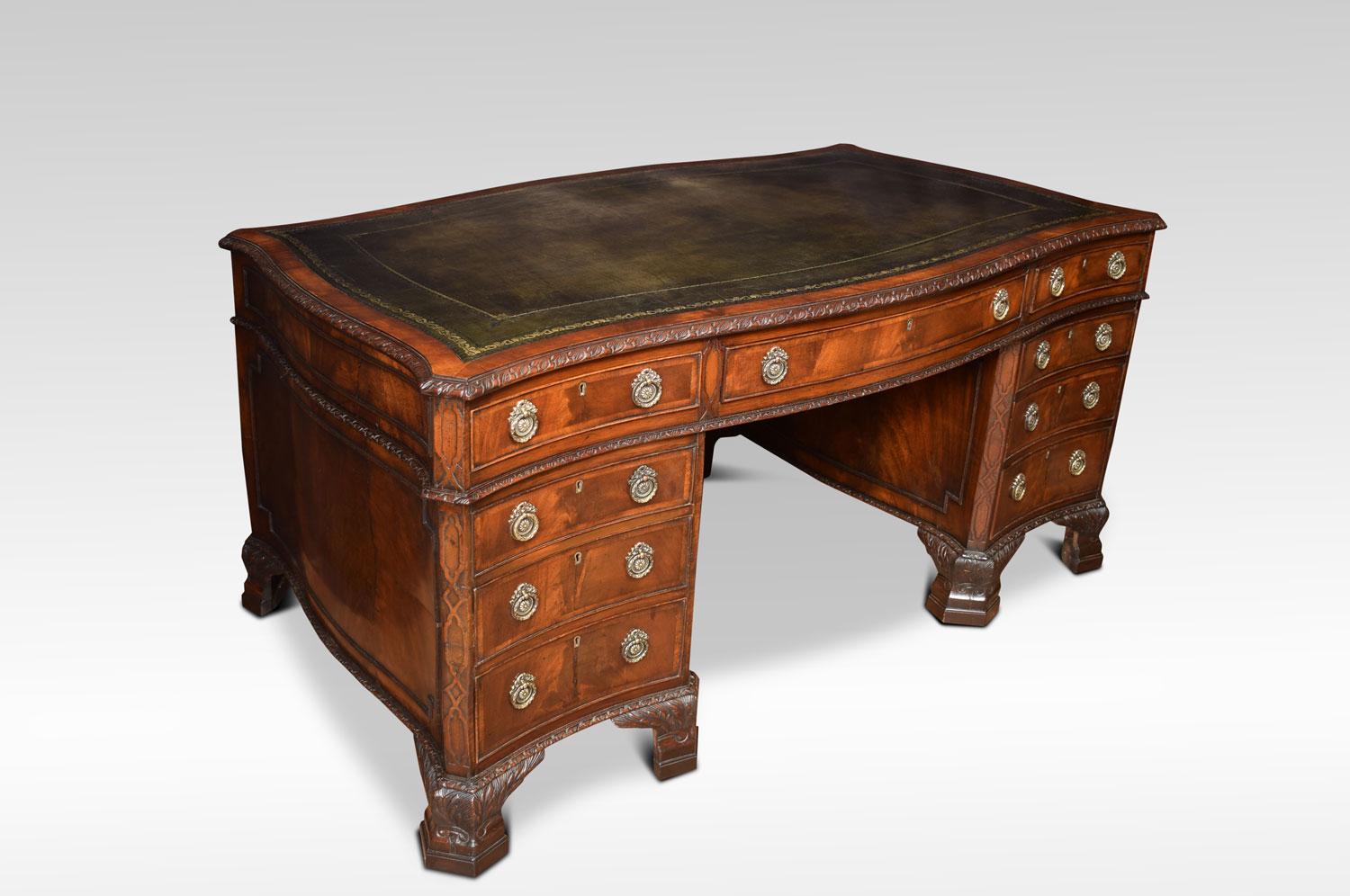19th Century Chippendale Style Mahogany Serpentine Twin Pedestal Desk 2