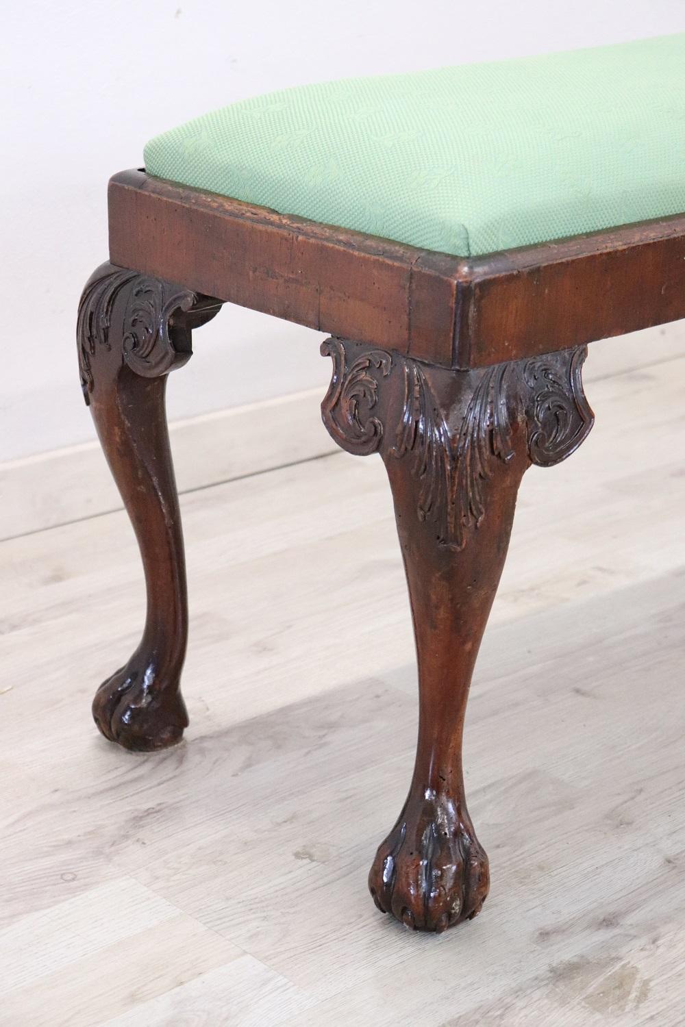 English 19th Century Chippendale Style Walnut Pouf or Small Bench