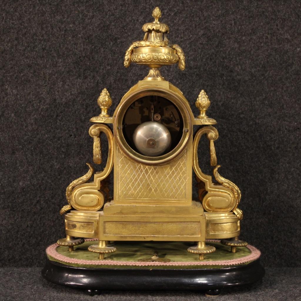 Late 19th Century 19th Century Chiseled Gilded Bronze Brass and Ceramic Italian Clock, 1870
