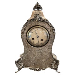 19th Century Chiseled Silver Table Clock