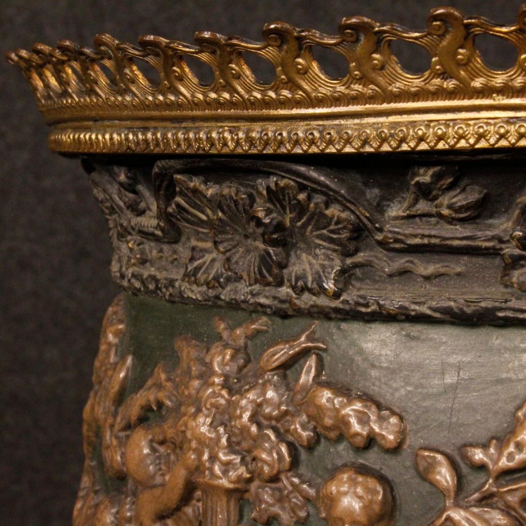 19th Century Chiseled and Painted Bronze, Brass, Scagliola French Vase, 1880 2