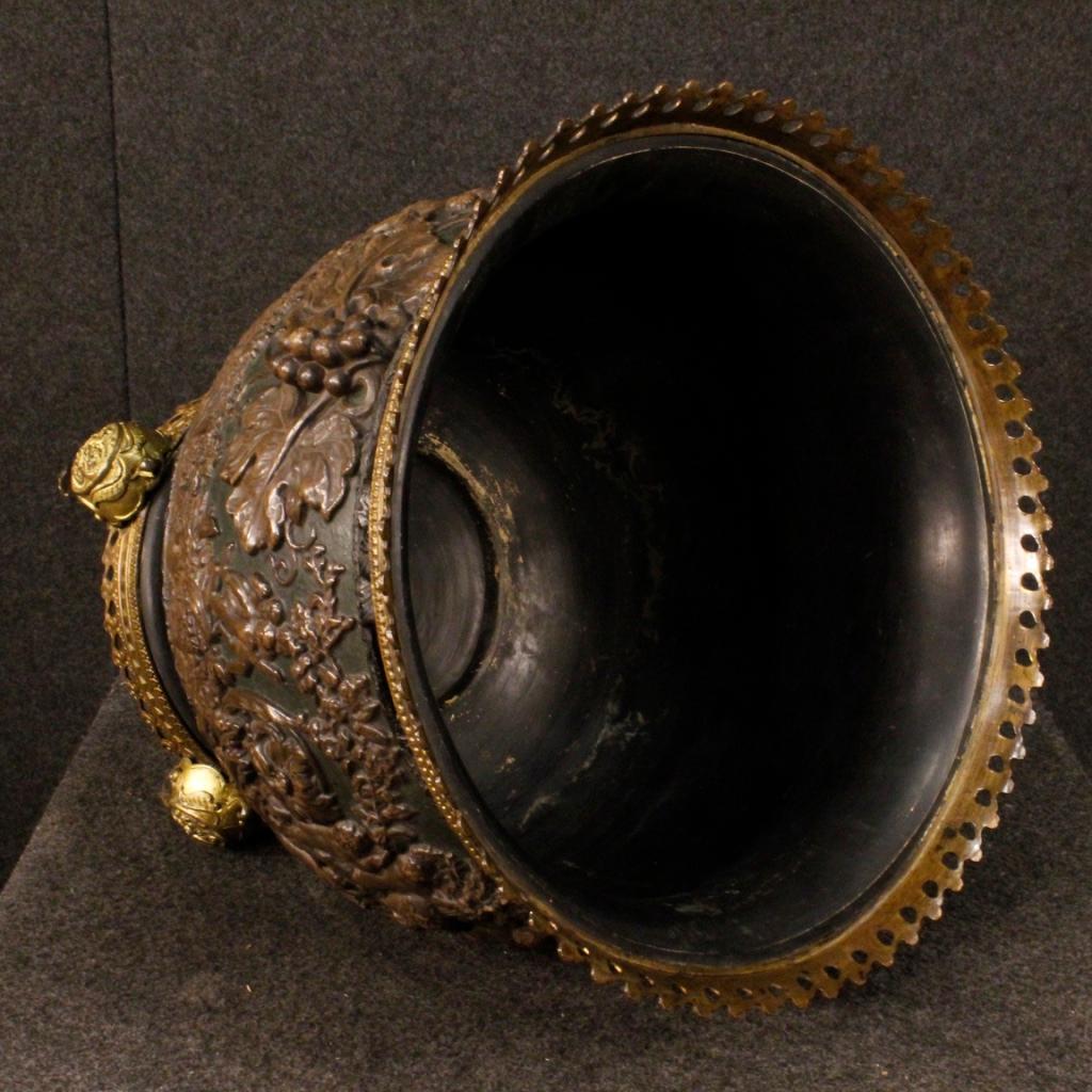 19th Century Chiseled and Painted Bronze, Brass, Scagliola French Vase, 1880 1