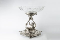 19th Century Christofle Silvered Centerpiece with Baccarat Glass Bowl, France