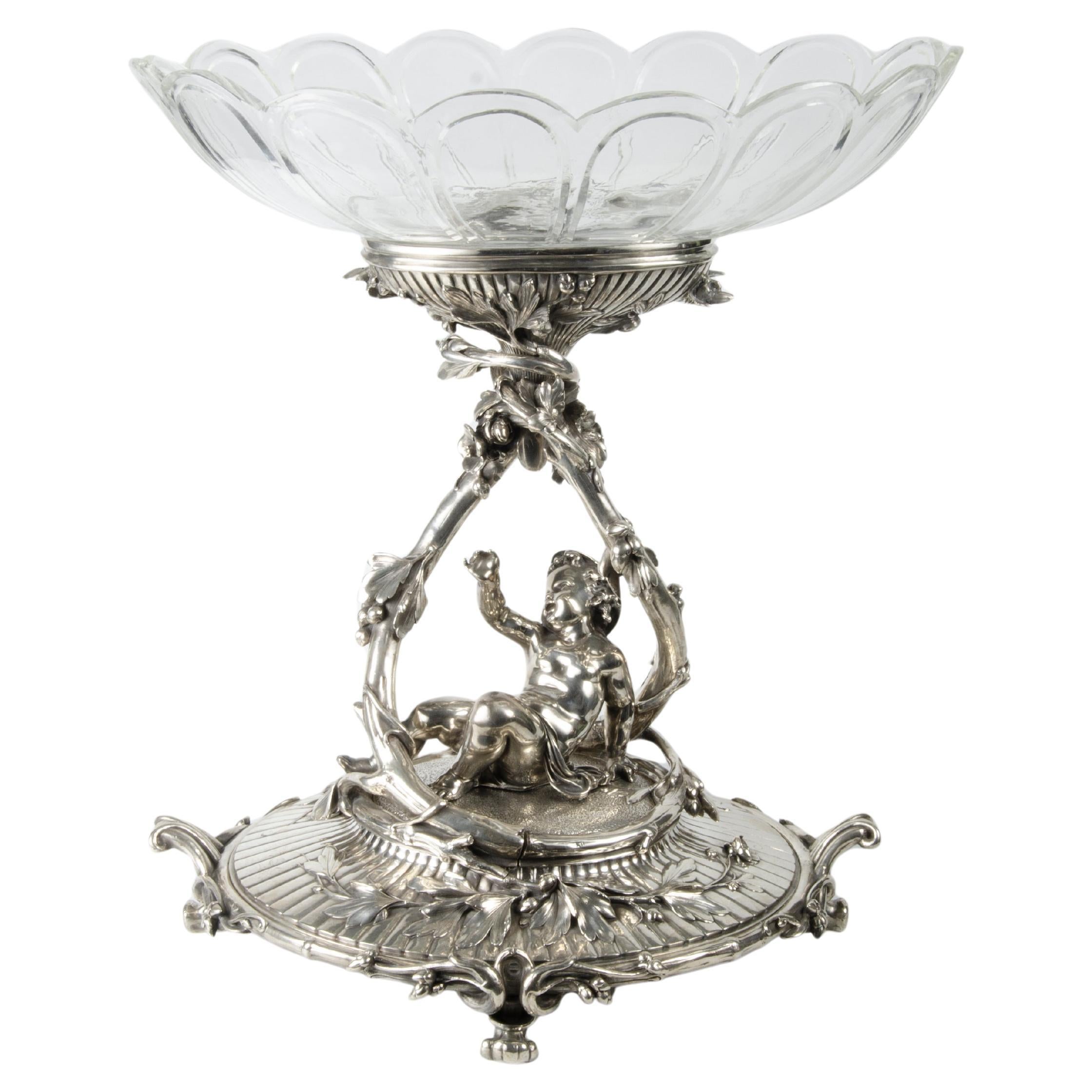 19th Century Christofle Silvered Centerpiece with Baccarat Glass Bowl, France