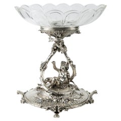 19th Century Christofle Silvered Centerpiece with Baccarat Glass Bowl, France
