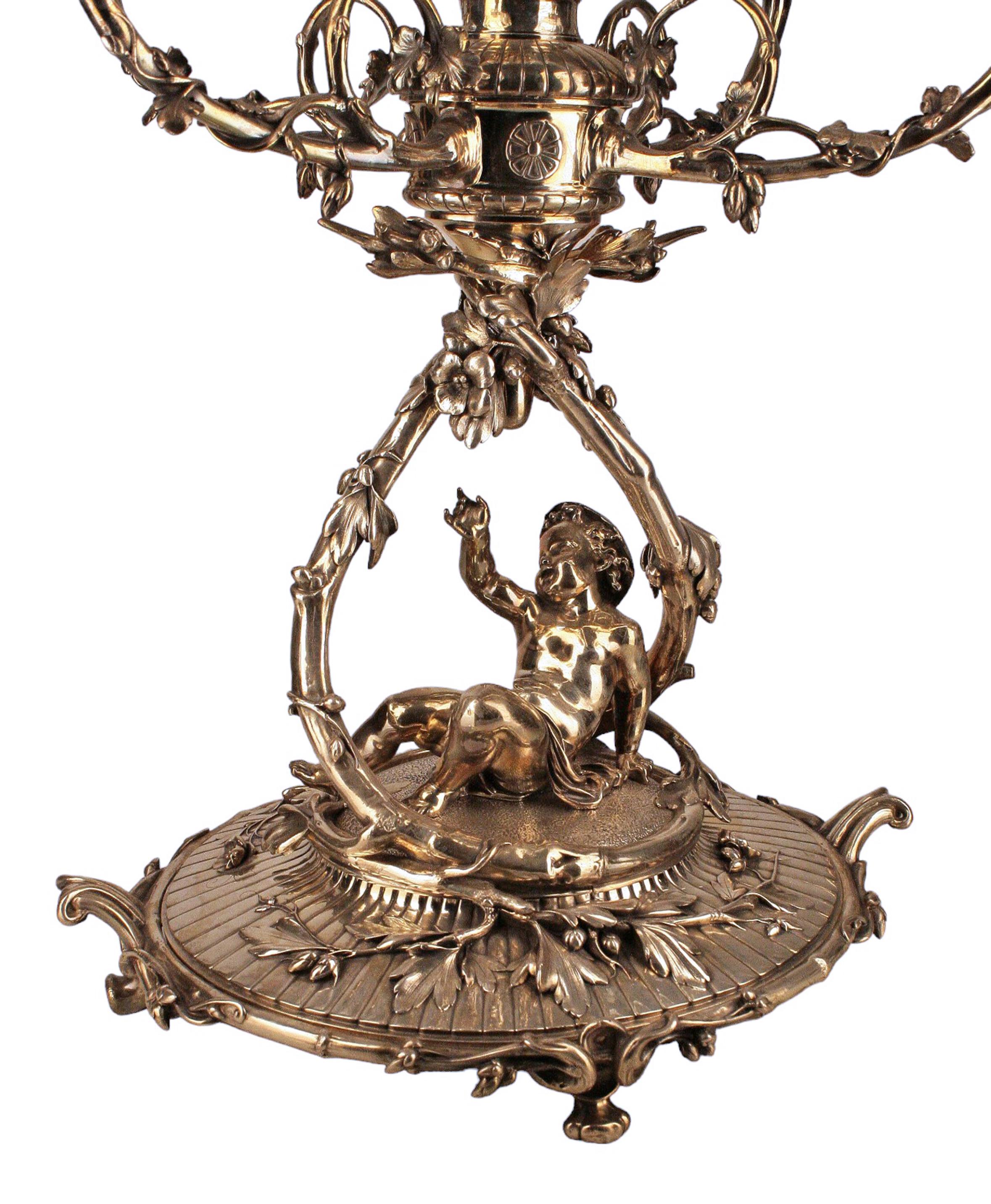 Fine XIX secolo Centrotavola Epergne argentato di Christofle del XIX secolo con vetro Baccarat, Francia in vendita