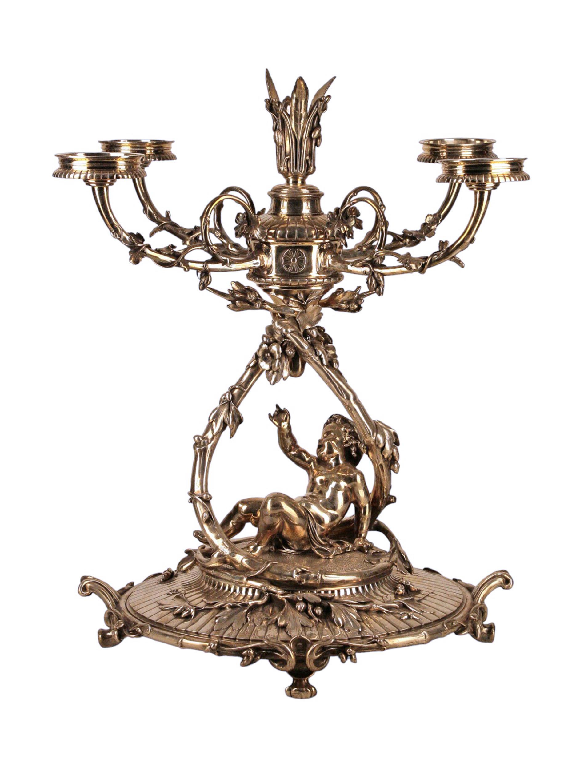 Metallo Centrotavola Epergne argentato di Christofle del XIX secolo con vetro Baccarat, Francia in vendita