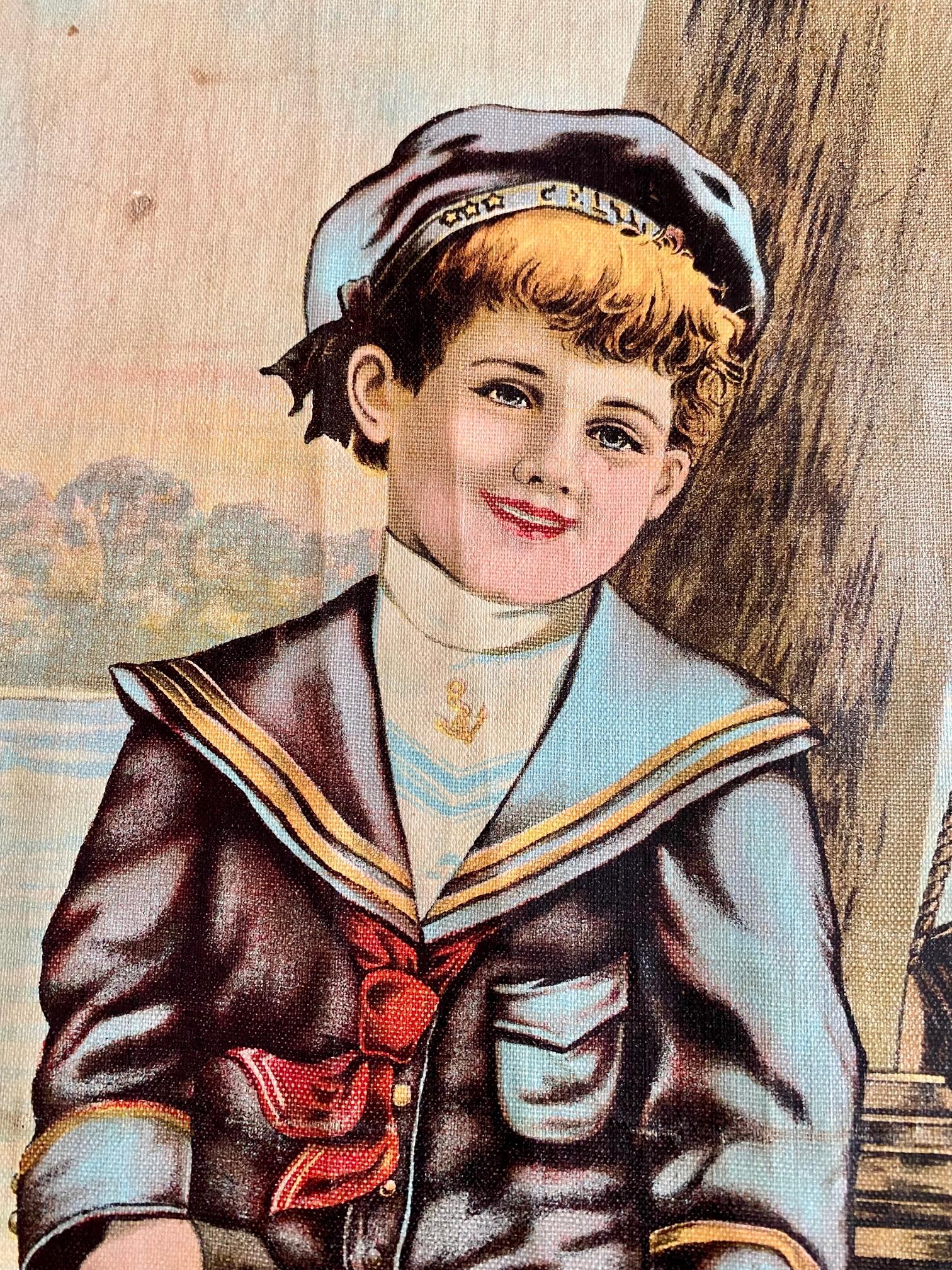 Victorien Chromolithographie d'un garçon marin du 19e siècle en vente
