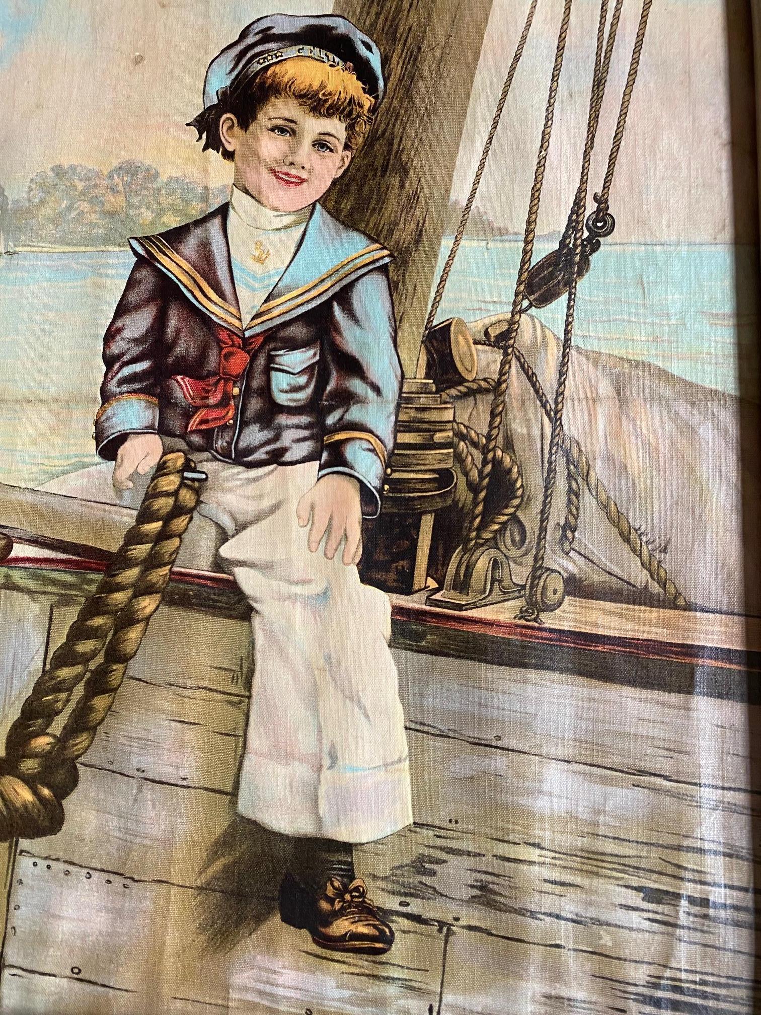 Américain Chromolithographie d'un garçon marin du 19e siècle en vente
