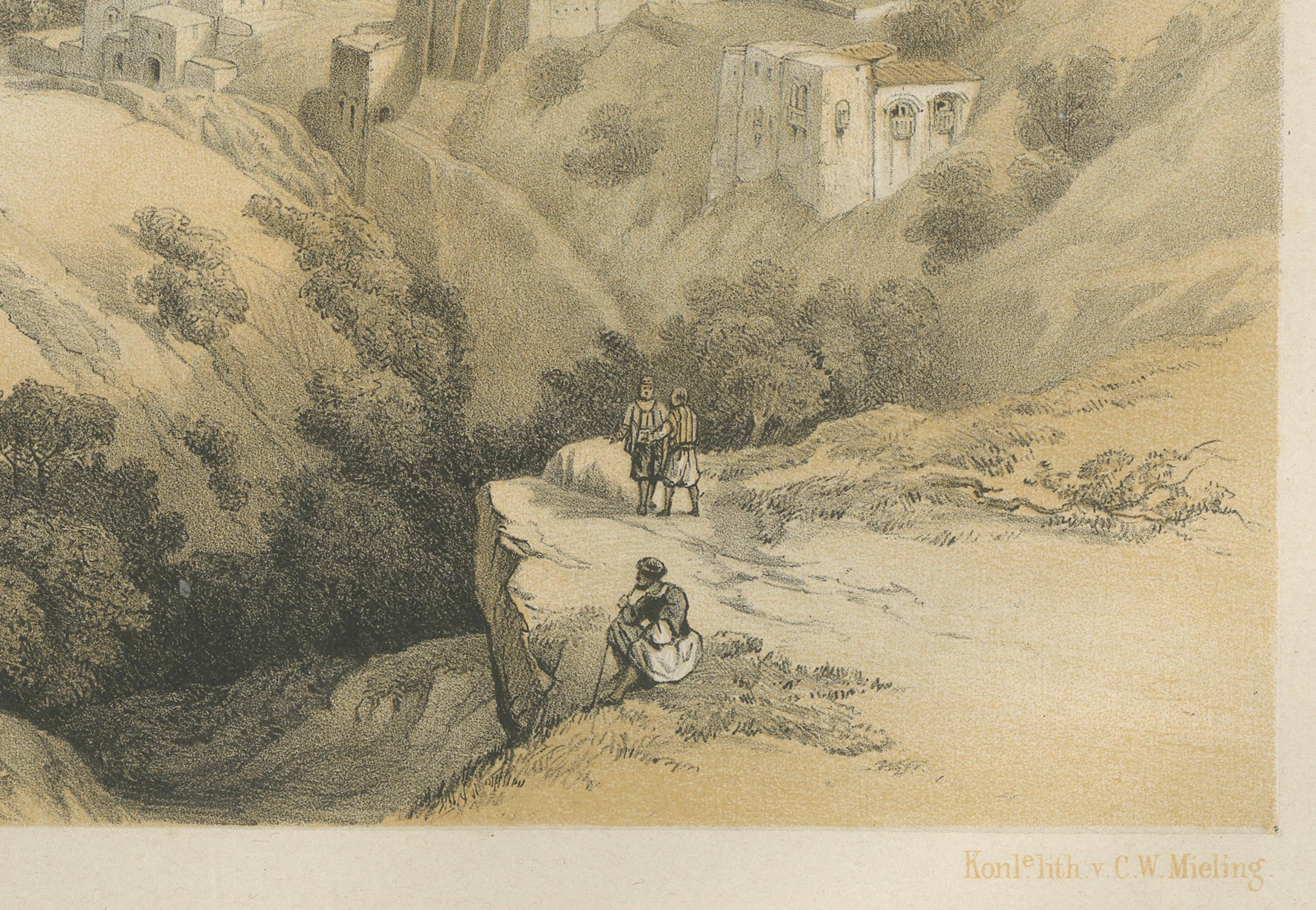 Title: 19th-Century Chromolithograph of Bethlehem – Biblical Landscape After David Roberts  

Description:  
This remarkable 19th-century chromolithograph presents a sweeping and historically significant view of Bethlehem, one of the most revered