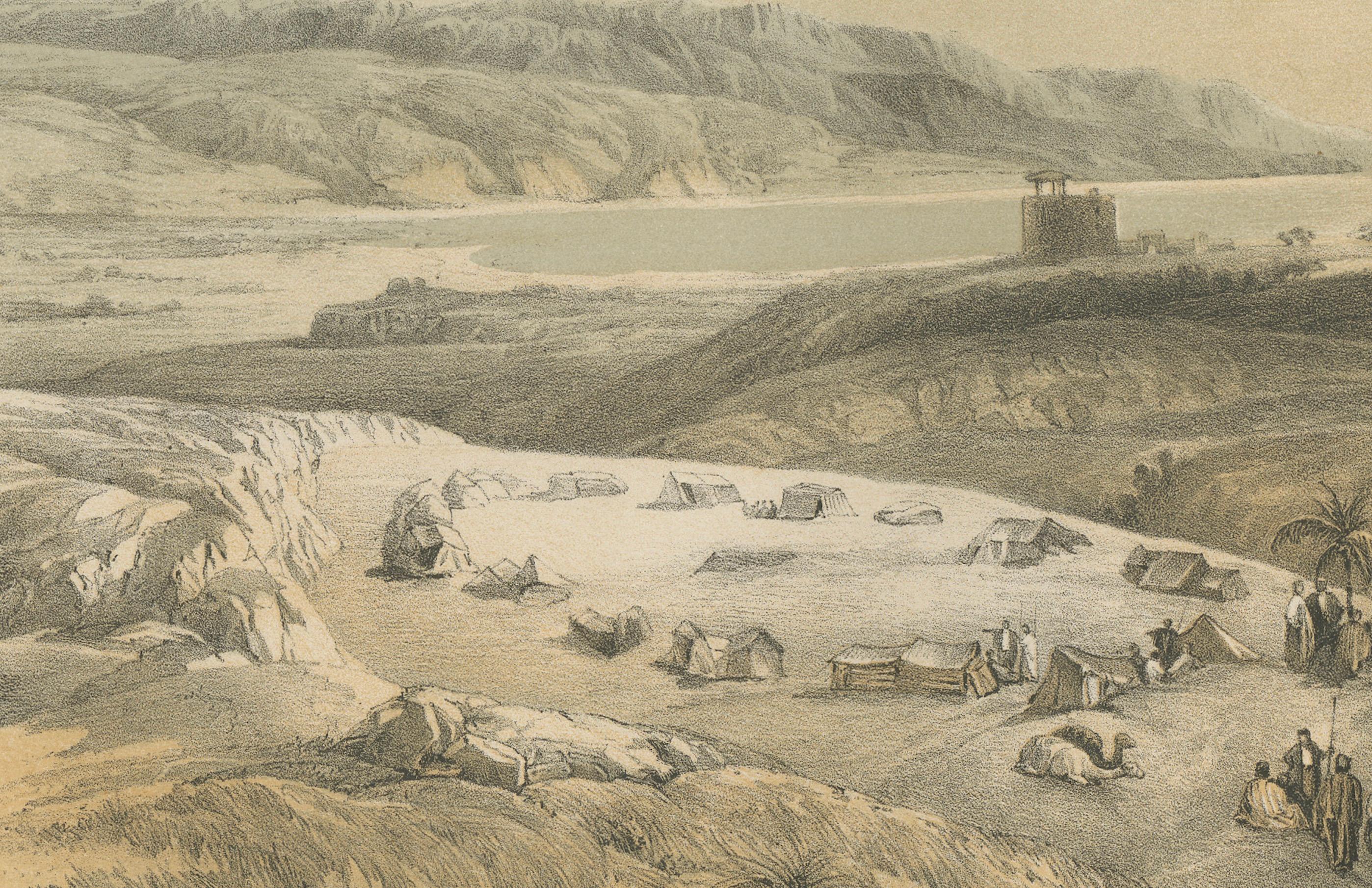 Chromolithographie du XIXe siècle représentant Jéricho - Paysage biblique d'après David The Robert Bon état - En vente à Langweer, NL