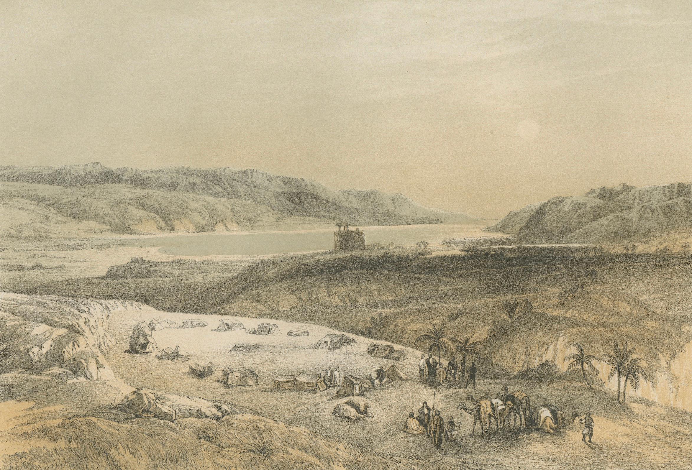 Papier Chromolithographie du XIXe siècle représentant Jéricho - Paysage biblique d'après David The Robert en vente