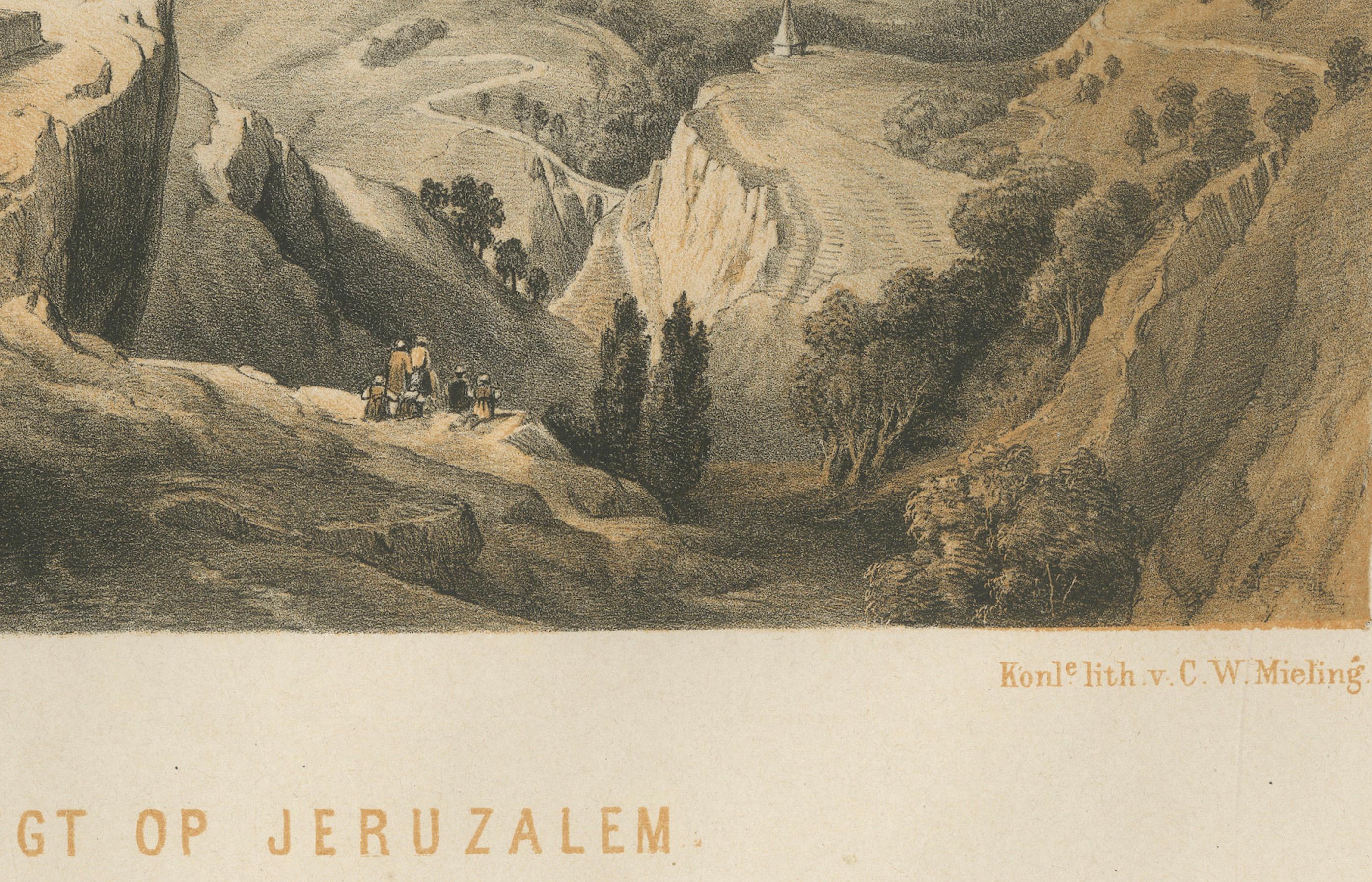 Chromolithographie du XIXe siècle représentant Jérusalem - Vue de la route de Béthanie, 1862 Bon état - En vente à Langweer, NL