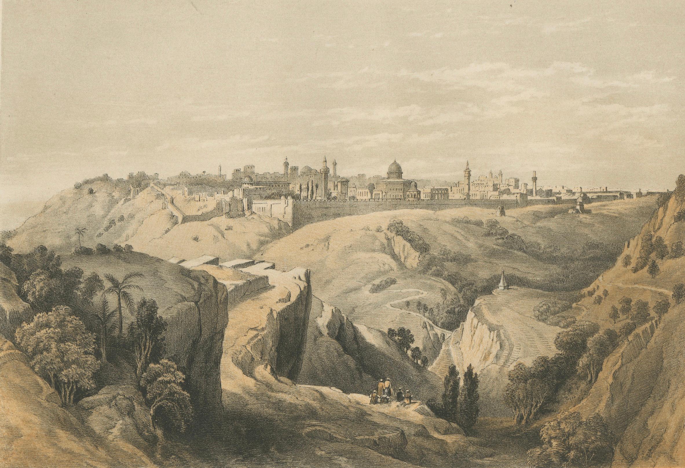 Papier Chromolithographie du XIXe siècle représentant Jérusalem - Vue de la route de Béthanie, 1862 en vente