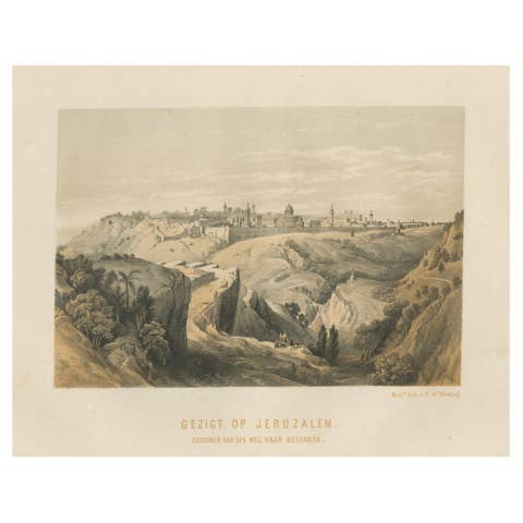 19th-Century Chromolithograph of Jerusalem – View from the Road to Bethany, 1862