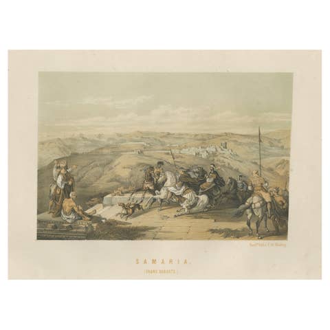 19th-Century Chromolithograph of Samaria, Israël – Historical Biblical Scene