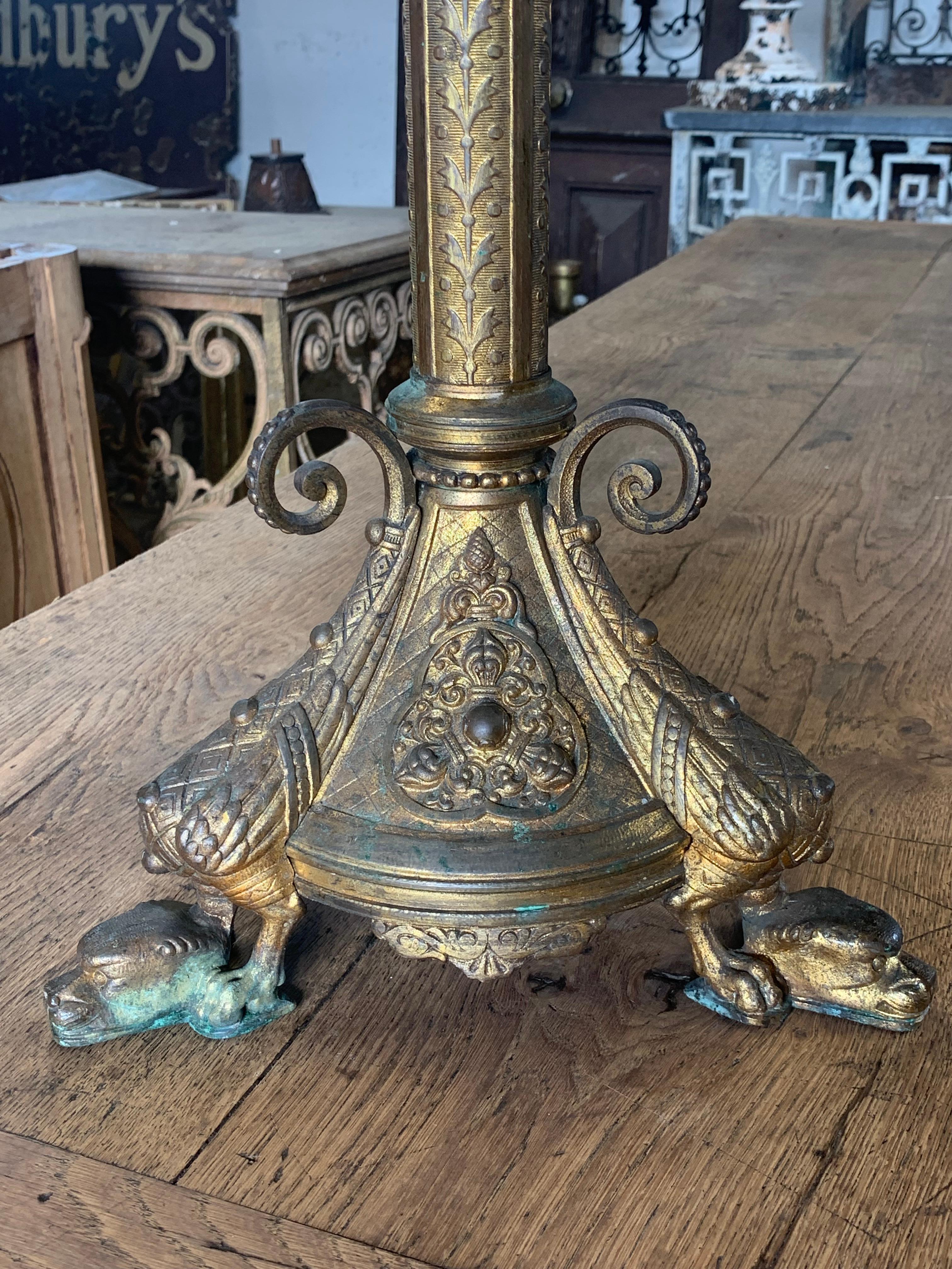 Hand-Crafted 19th Century Church Altar Candlestick  For Sale