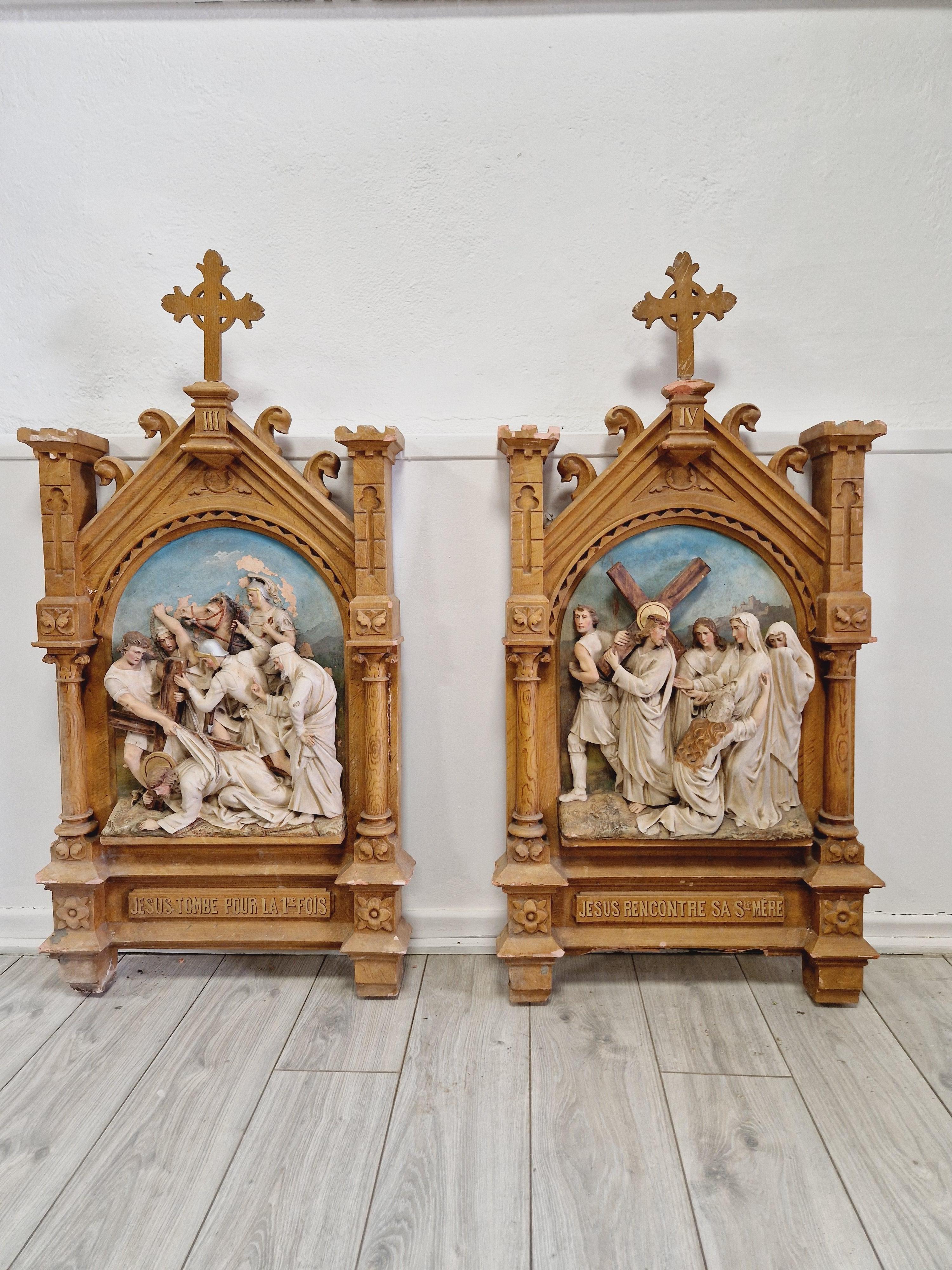 Gothic 19th Century Church Sculptures Stations of the cross x 10 For Sale