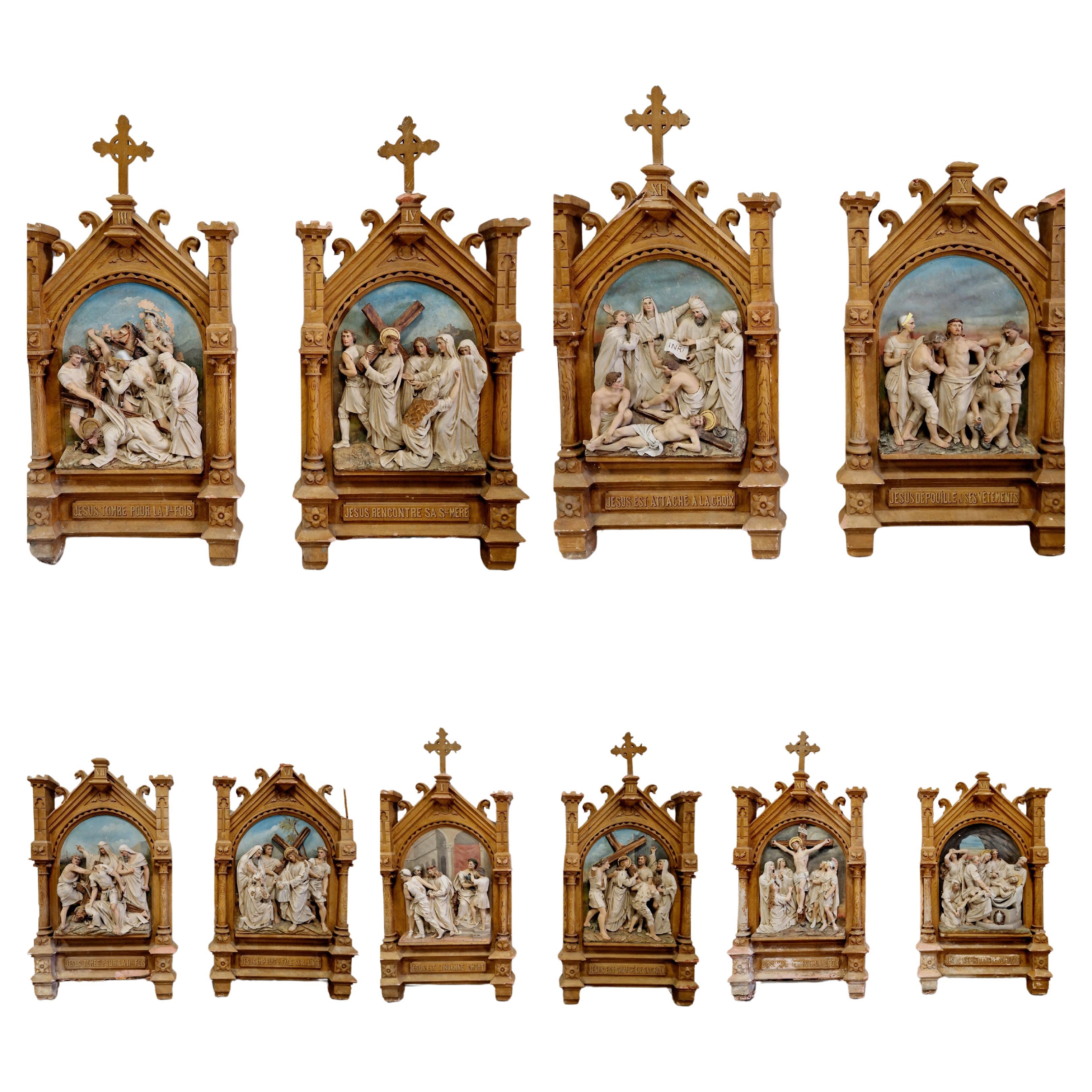 19th Century Church Sculptures Stations of the cross x 10